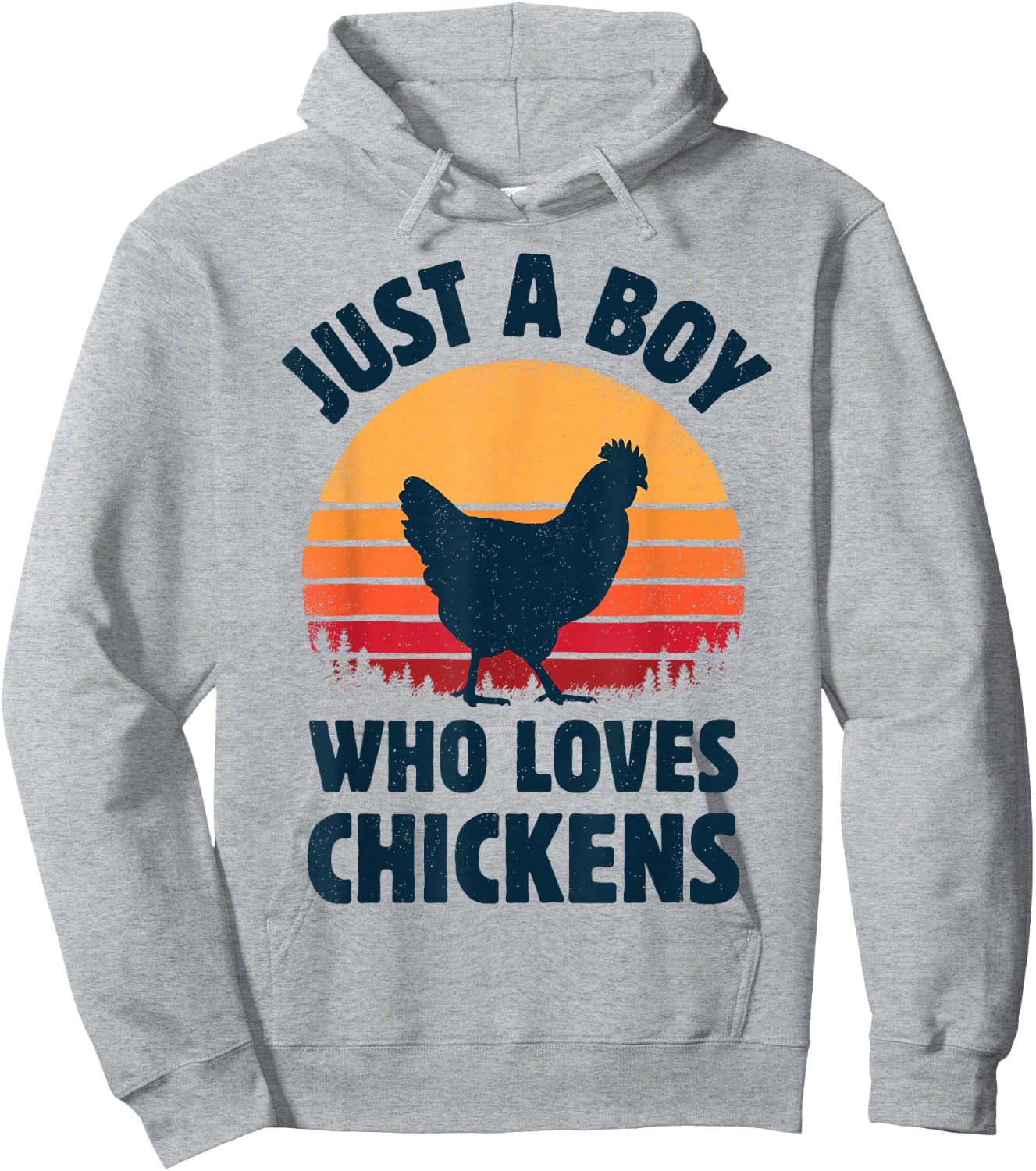 Chicken Just A Boy Who Loves Retro Farm Animal Farmer Sunset Hoodie - Hoodie | Ash