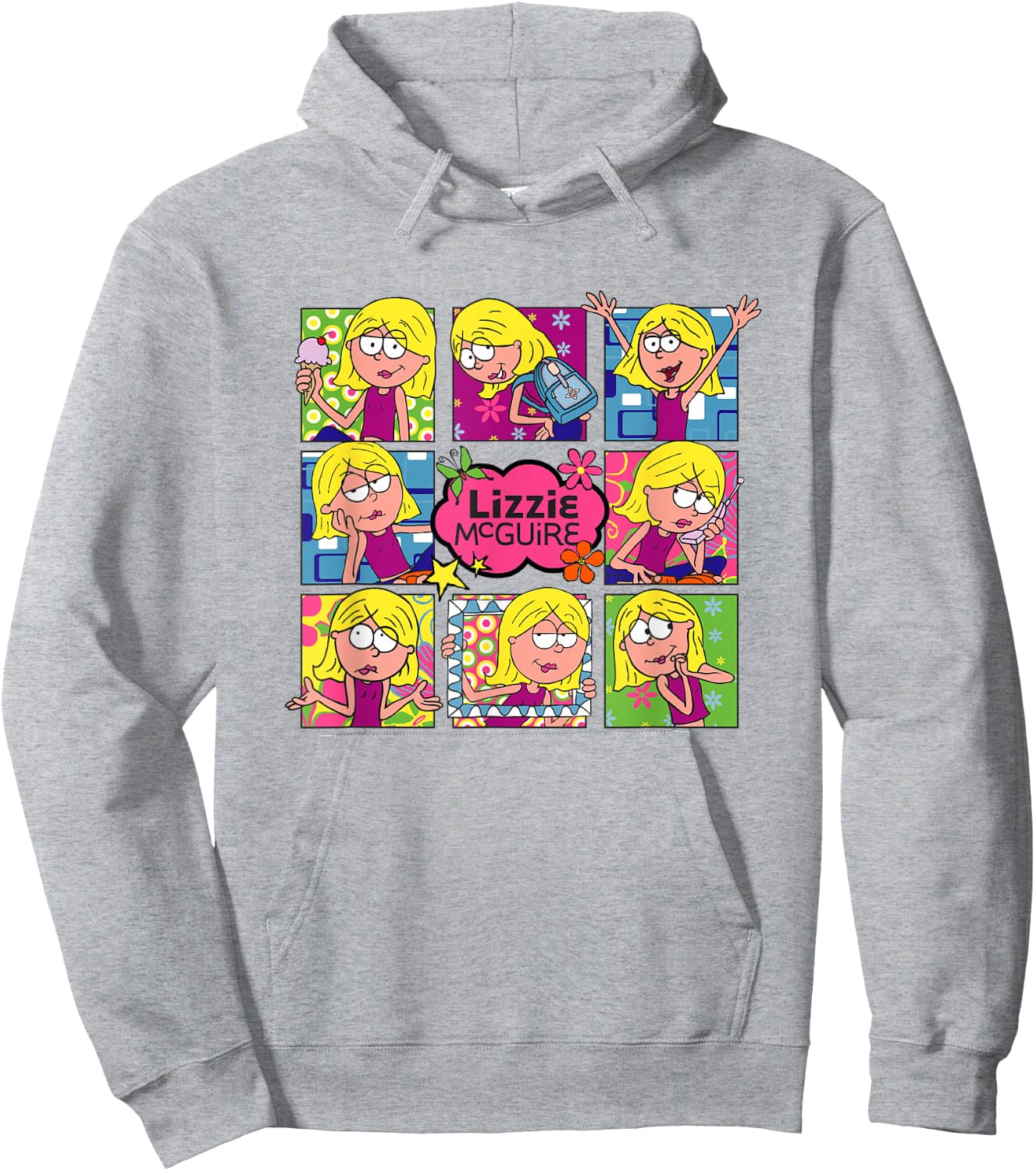 Disney Lizzy McGuire Multi Lizzie's Moods Big Chest Panels Hoodie - Hoodie | Ash