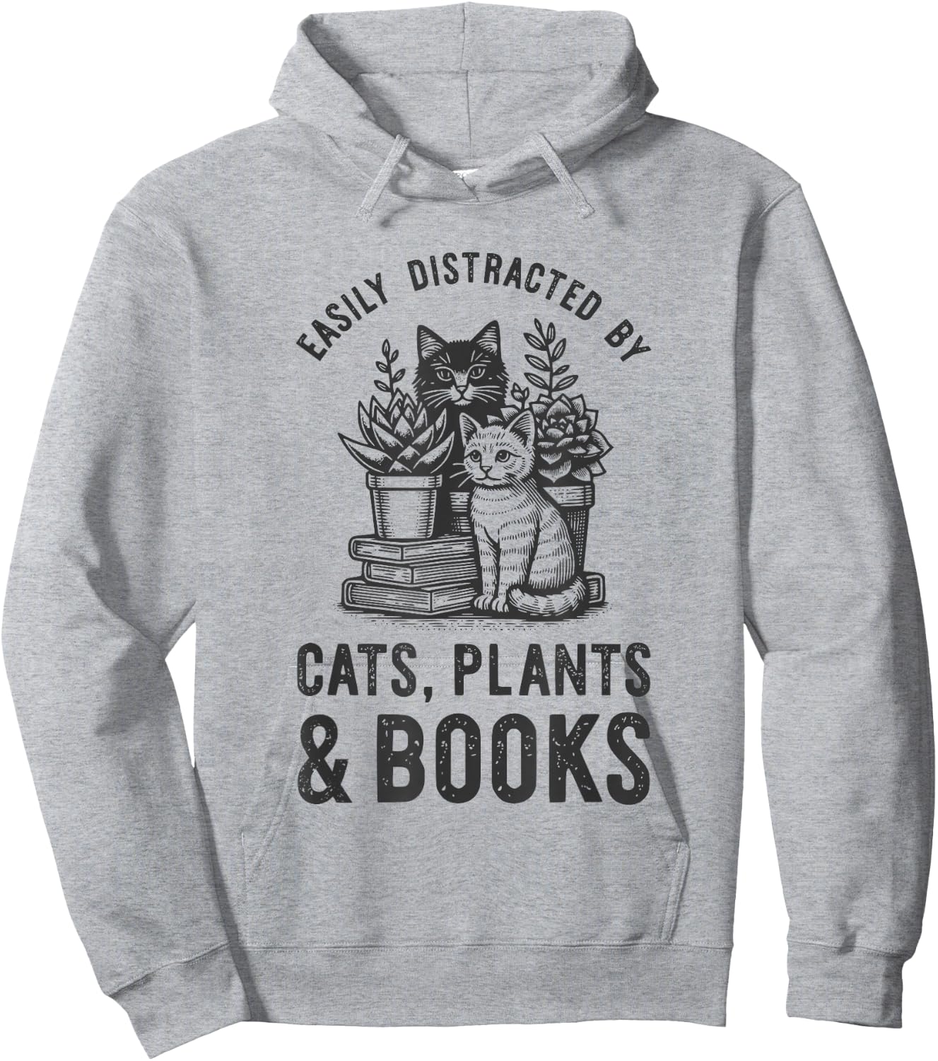 Cats Plants And Books Shirt Funny Plant Lover Gift Gardening Hoodie - Hoodie | Ash