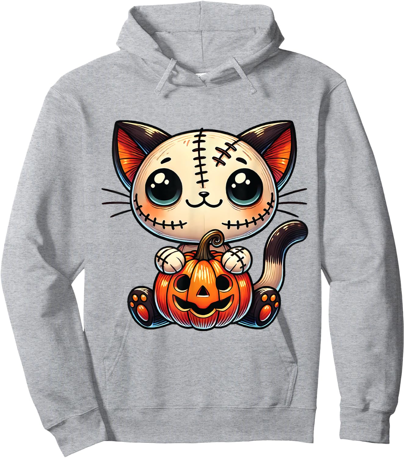 Cute Cat Halloween Pumpkin Kitty Spooky Kitten Lovers Women Kids Hoodie - Hoodie | Ash