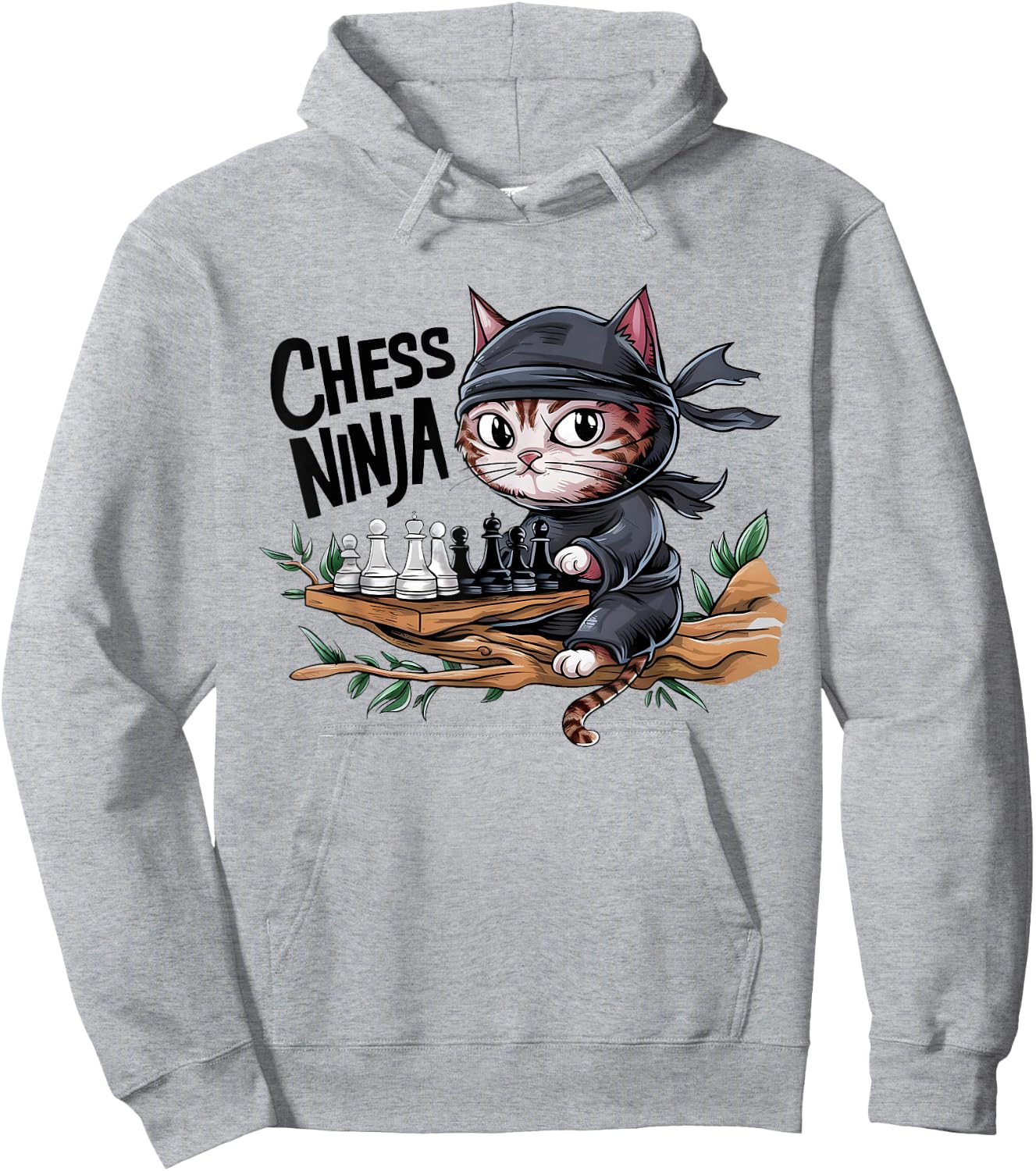 Chess Ninja Funny Cat Playing Chess Boy Girls Birthday Men Hoodie - Hoodie | Ash