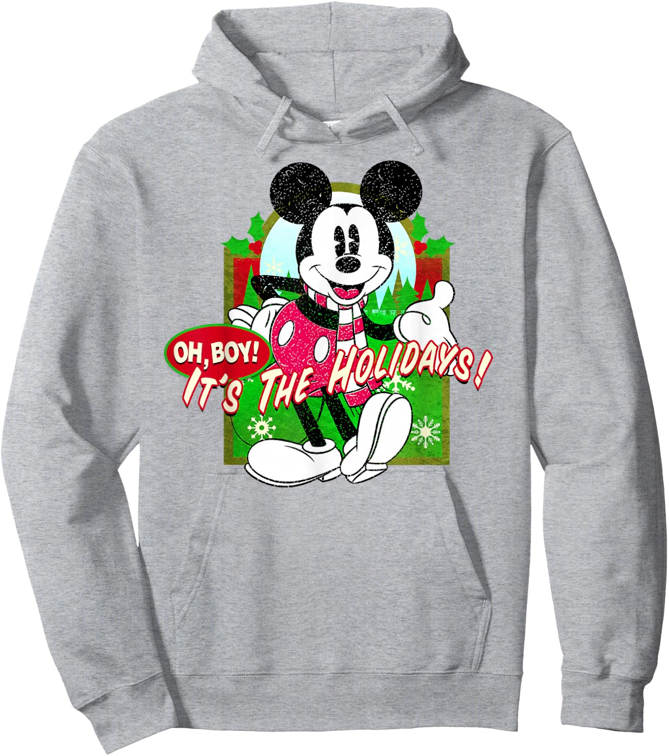 Disney Mickey Mouse Oh Boy It's The Holidays Christmas Hoodie - Hoodie | Ash