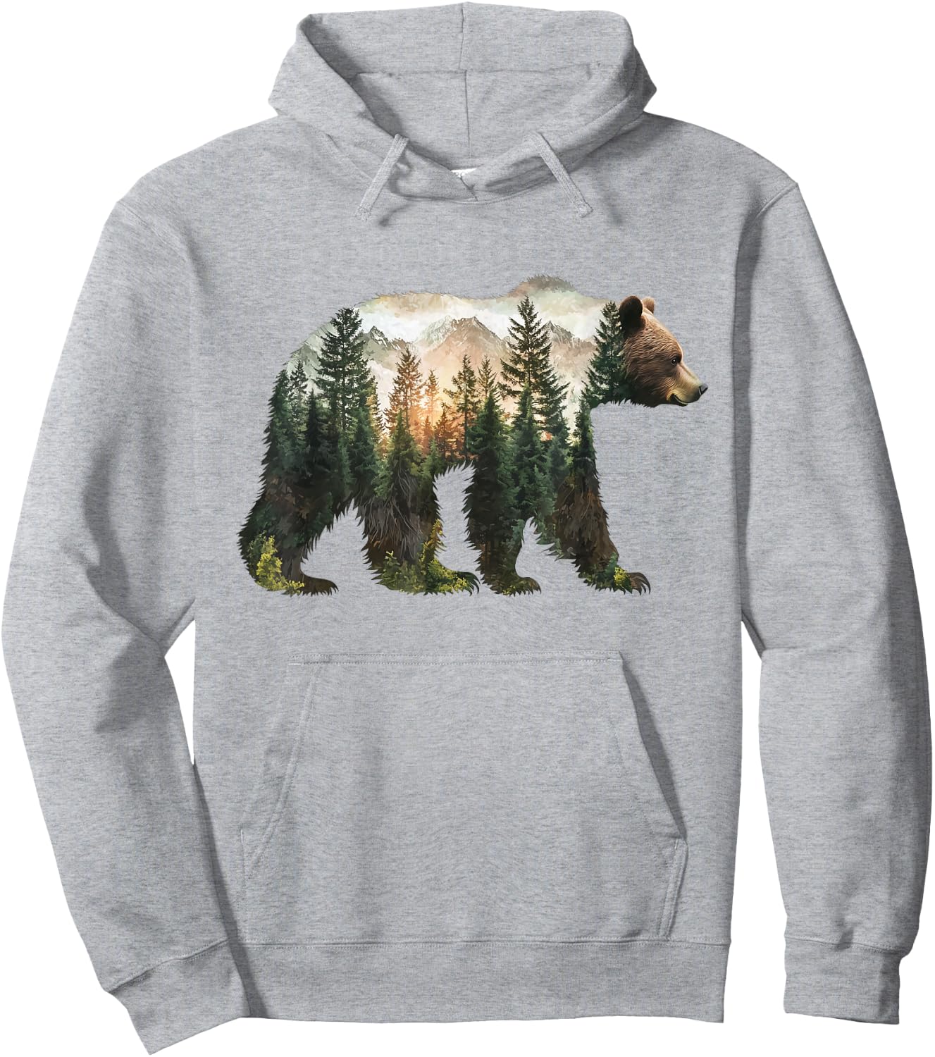 Bear Forest Mountains Trees Nature Sunset Outdoor Graphic Hoodie - Hoodie | Ash