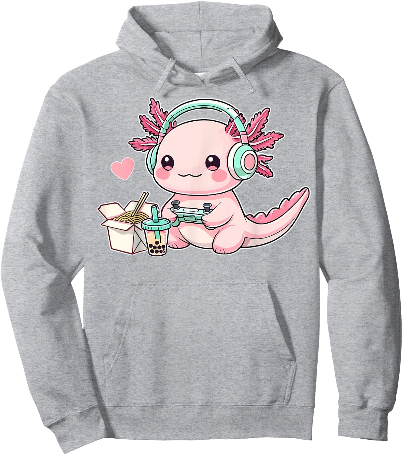 Chibi Axolotl Lover Headphone Gamer Cute Axolotl Graphic Hoodie - Hoodie | Ash