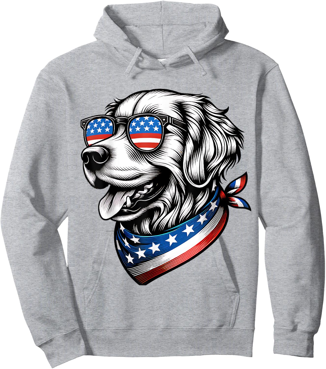 Golden Retriever Dog Patriotic 4th of July American USA Flag Hoodie - Hoodie | Ash