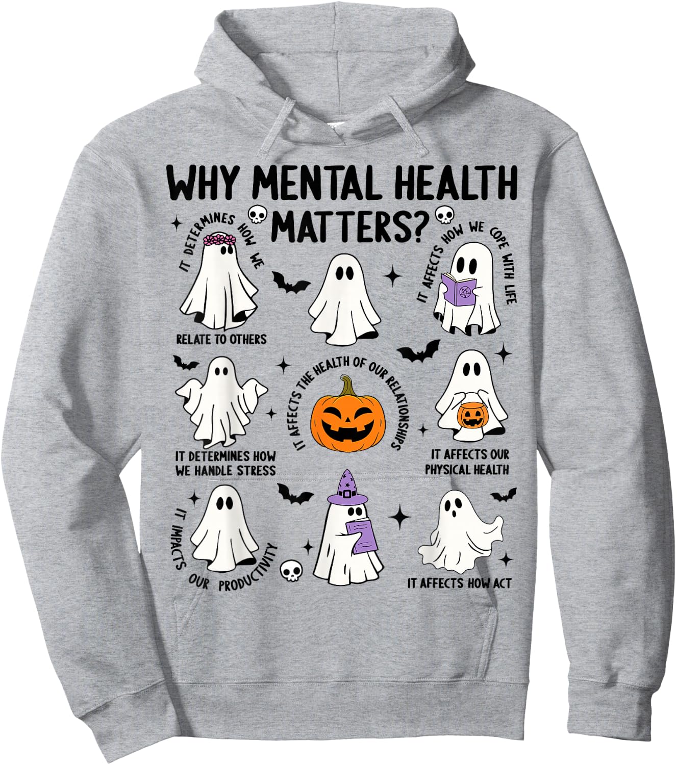 Why Mental Health Matters Halloween Ghost Boo Therapist Cute Hoodie - Hoodie | Ash