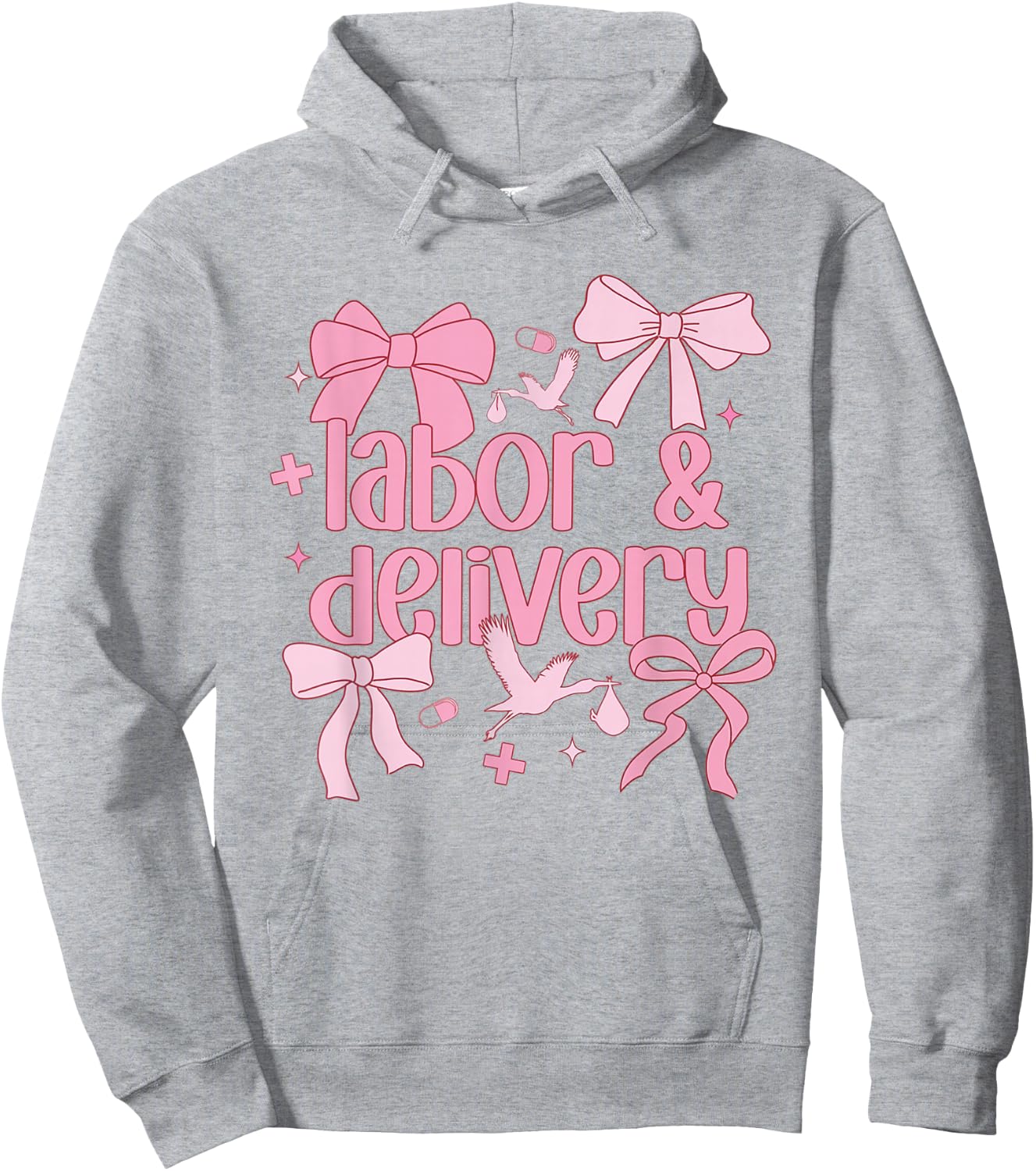 Women Labor and Delivery Nurse Grad Coquette Pink Bow Ribbon Hoodie - Hoodie | Ash