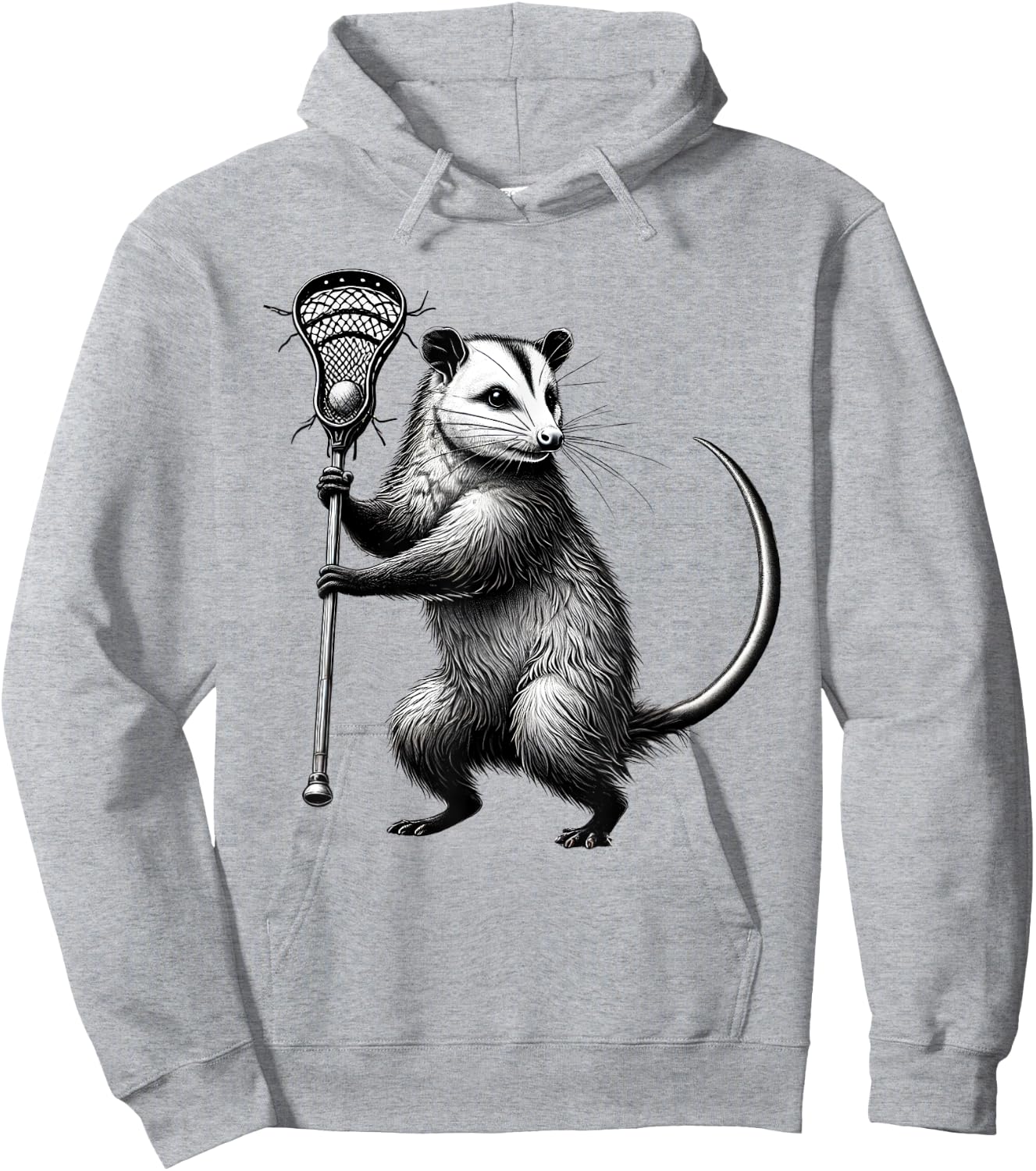 Vintage Possum Playing Lacrosse Opossum Lacrosse Player Hoodie - Hoodie | Ash
