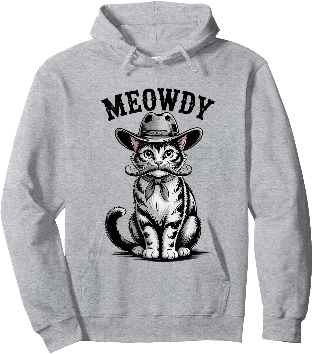 Meowdy Country Music Moustache Vintage Western Cowboy Cat Hoodie - Hoodie | Ash