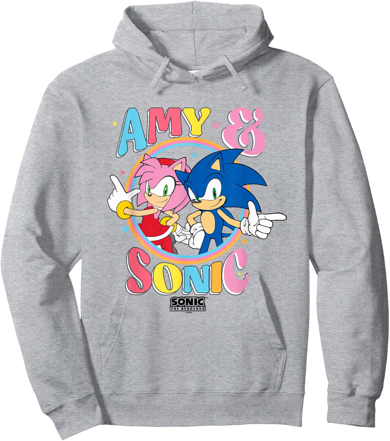 Sonic The Hedgehog Amy & Sonic Colorful Retro Portrait Hoodie - Hoodie | Ash