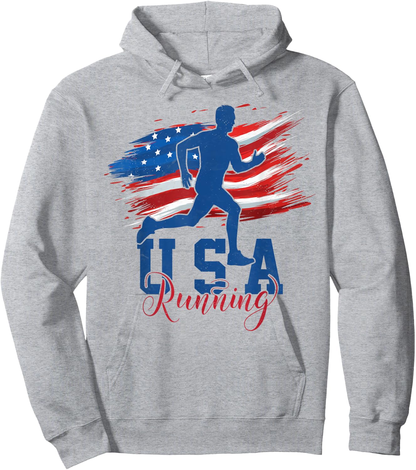 American Flag Running Runner 4th of July USA Support Team Kids Men Hoodie - Hoodie | Ash