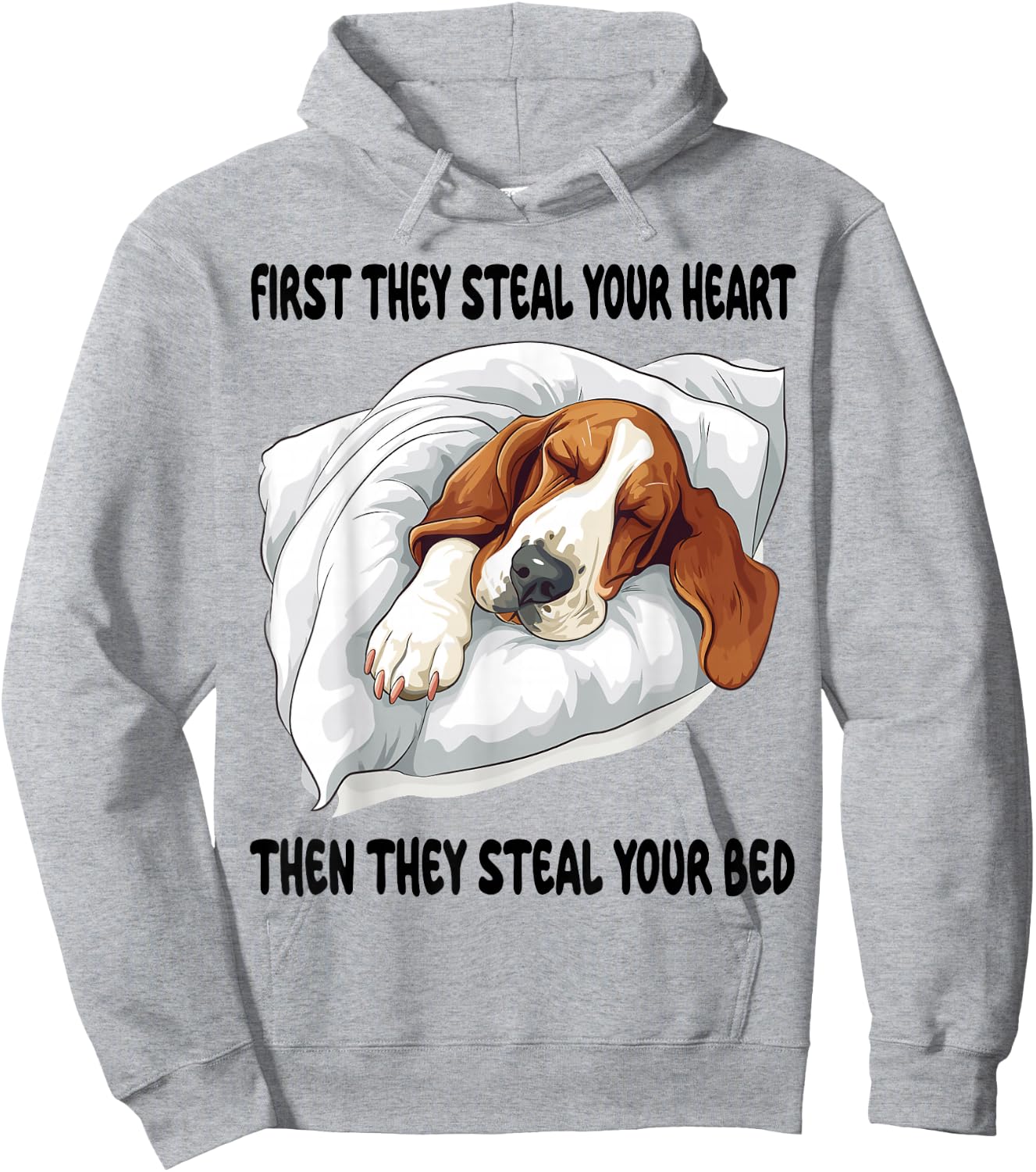 Basset Hound Sleeping Pajamas Nightgown Hoodie - Hoodie | Ash