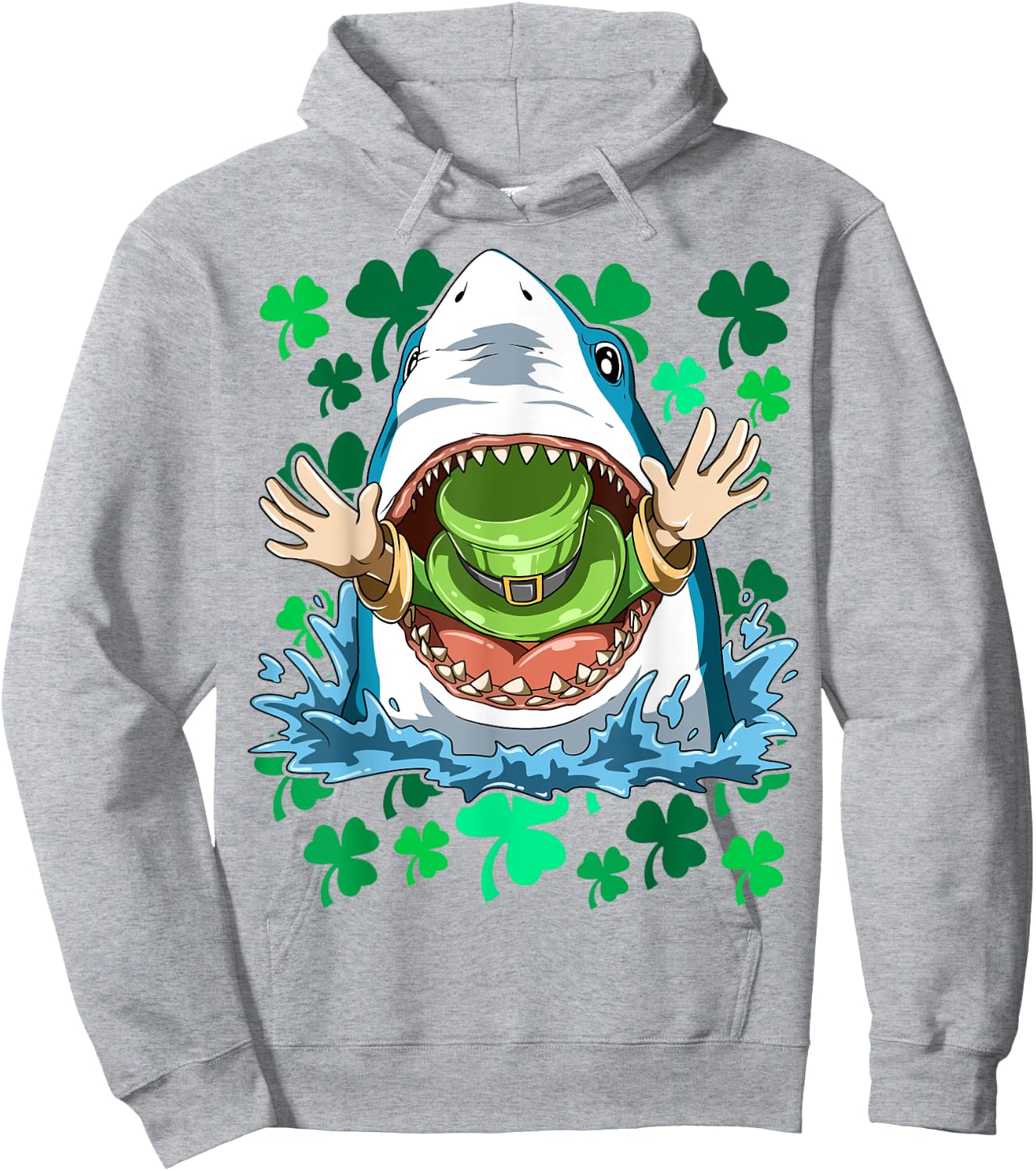 St. Patrick's Day Shark Eating Leprechaun Irish Shark Lovers Hoodie - Hoodie | Ash