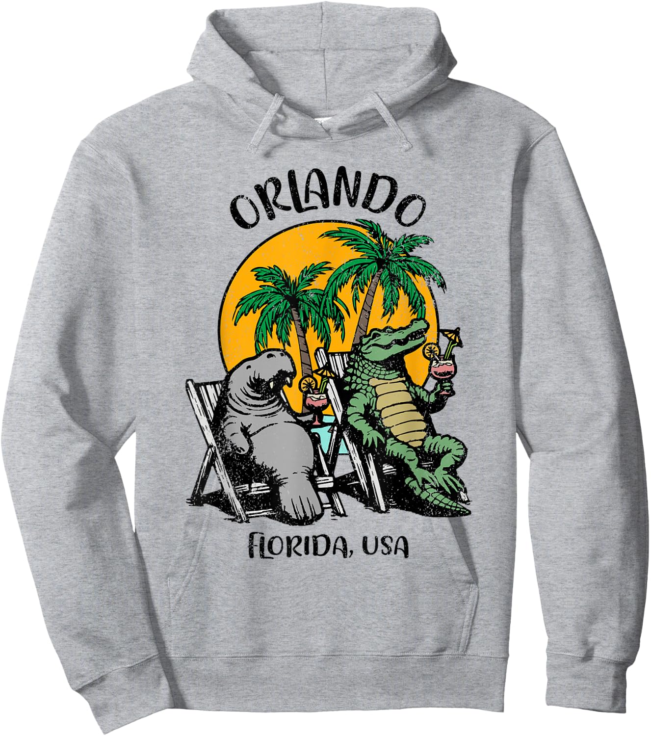 Orlando Florida USA Funny Manatee Alligator Design Hoodie - Hoodie | Ash