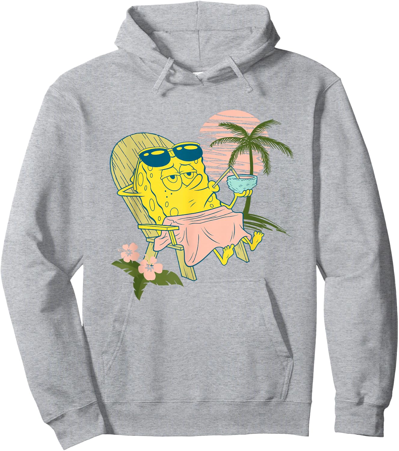 SpongeBob SquarePants Relaxing Having A Coconut At The Beach Hoodie - Hoodie | Ash