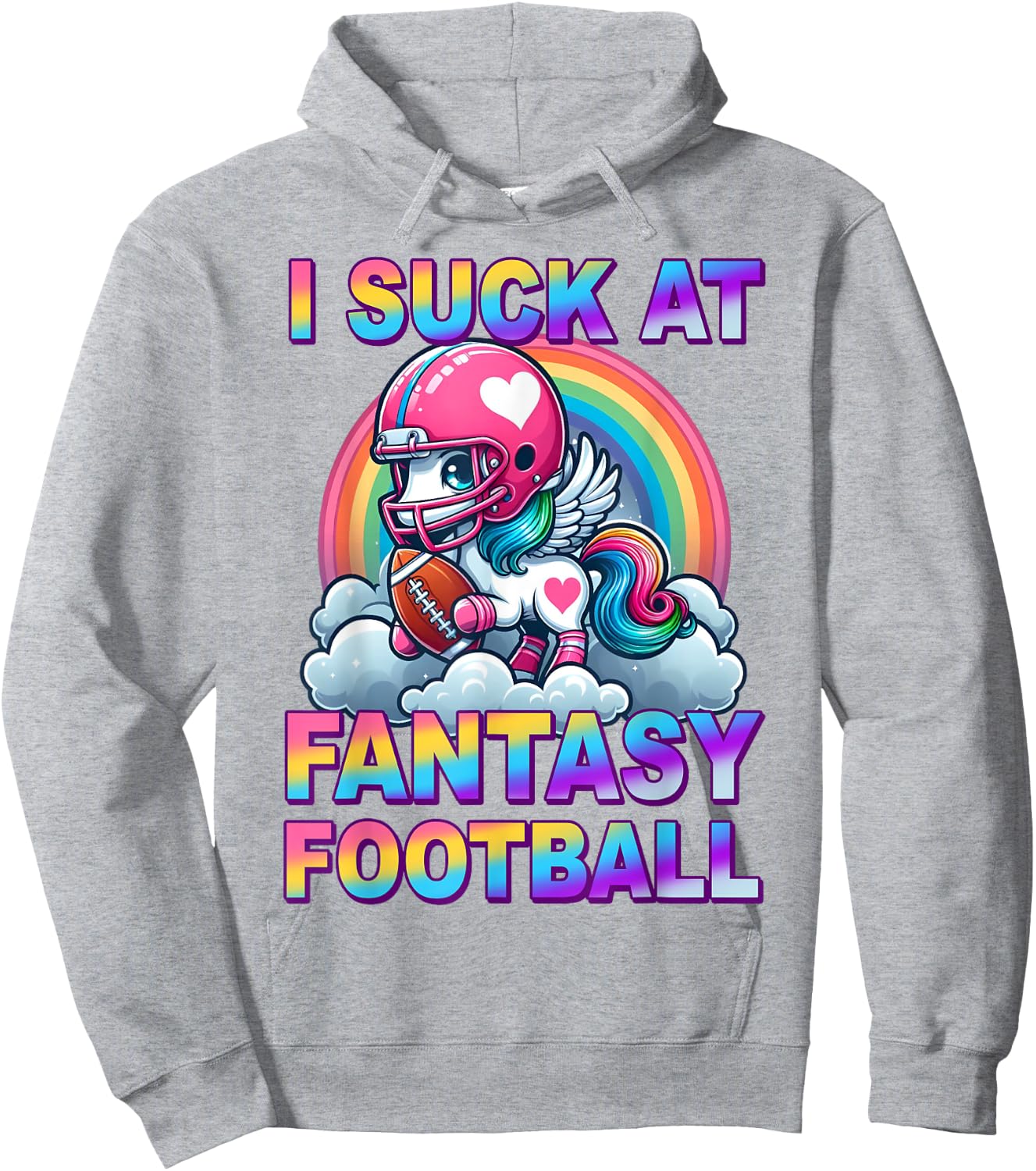 Funny I Suck At Fantasy Football Unicorn Rainbow Loser Meme Hoodie - Hoodie | Ash
