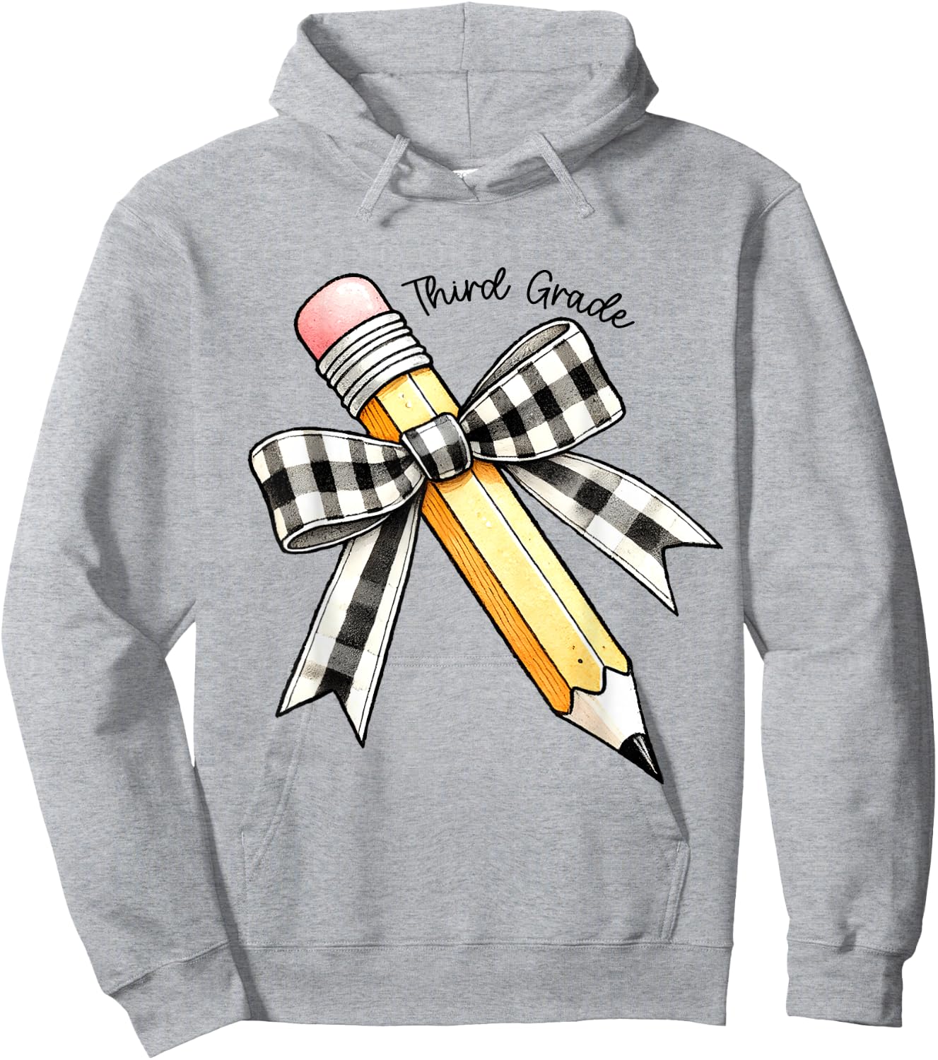 Third Grade Teacher Girl Coquette Pencil Bow 3rd Grade Team Hoodie - Hoodie | Ash