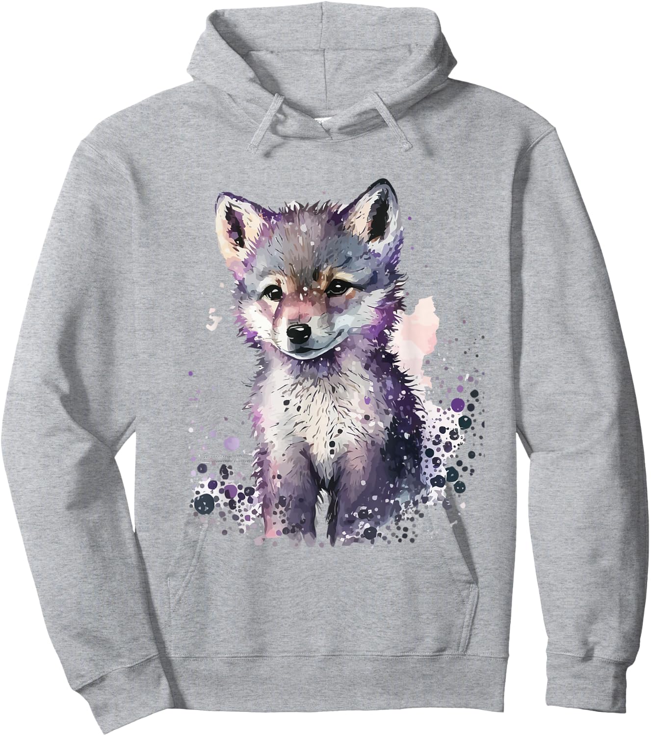 Wolf Puppy Animal Print Art Men Women Watercolor Wolf Pup Hoodie - Hoodie | Ash