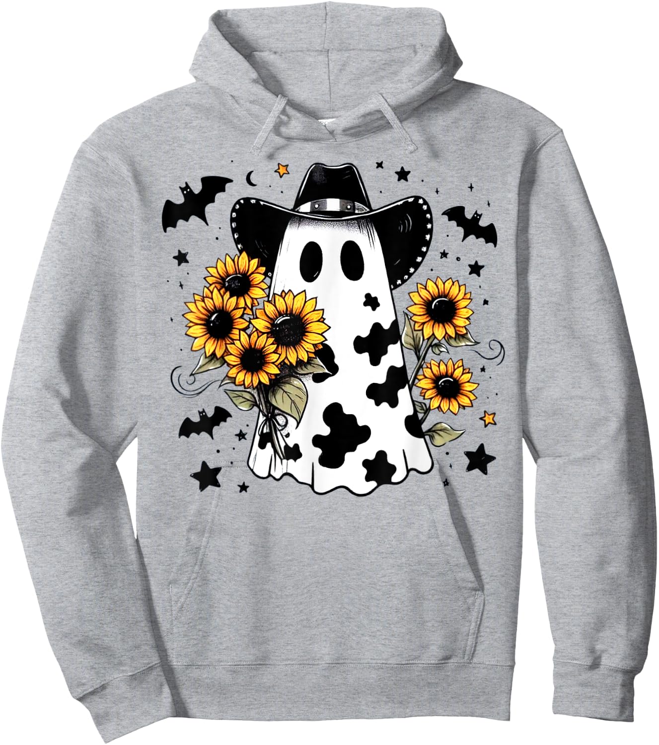 Cute Cowhide Ghost Sunflowers Funny Snarky Boojee Halloween Hoodie - Hoodie | Ash