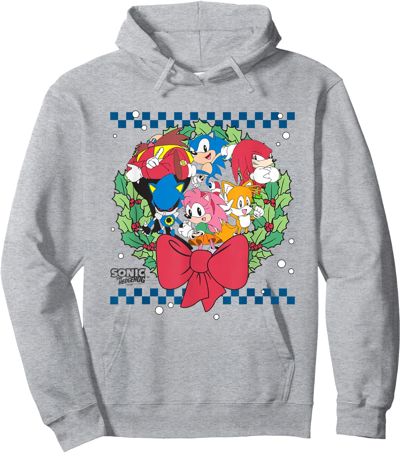 Sonic The Hedgehog Christmas Wreath Group Shot Chest Logo Hoodie - Hoodie | Ash