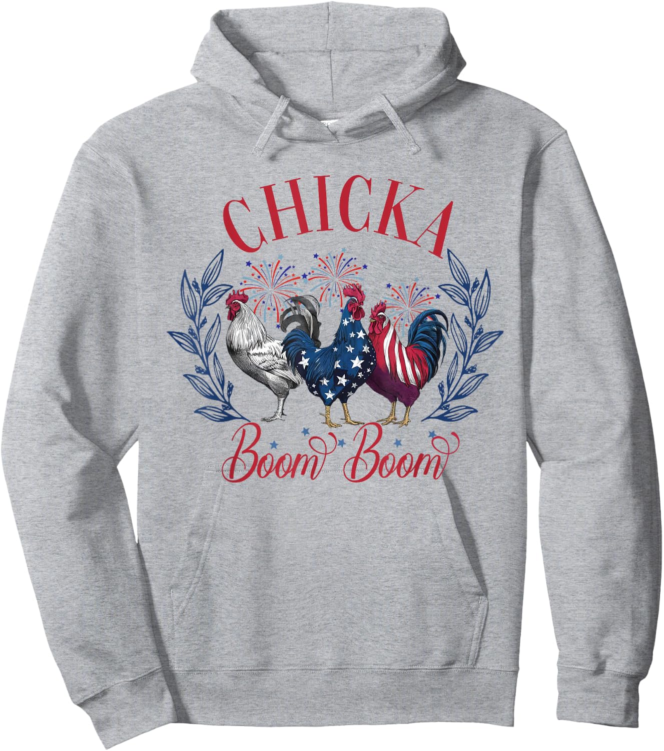 Chicka Boom Boom Cute Chicken Retro 4th of July America Men Hoodie - Hoodie | Ash