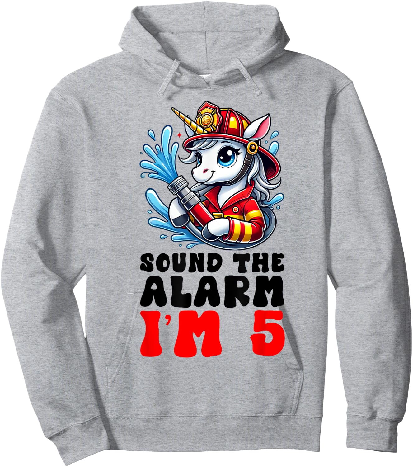 Unicorn Firefighter Fireman Kids 5th Birthday 5 Year Old Hoodie - Hoodie | Ash