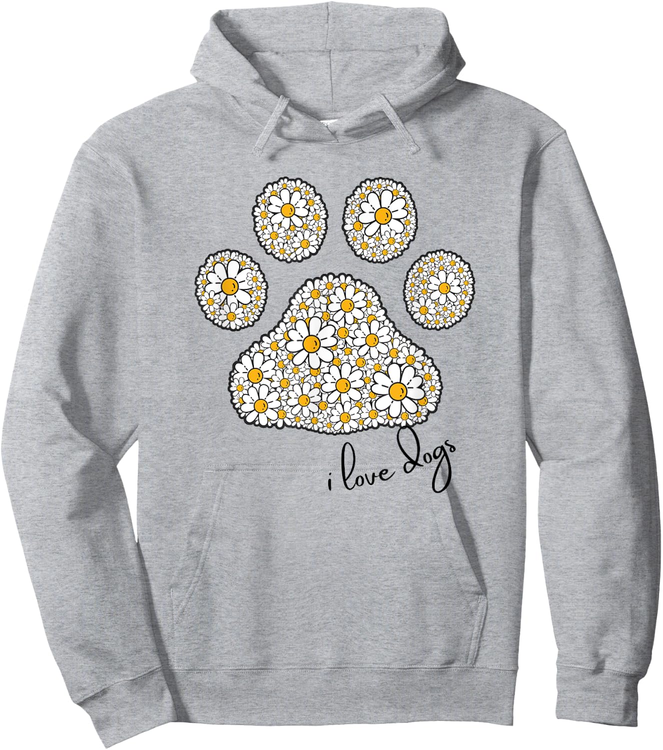 I Love Dogs for Girls Love Dog Paw Print Graphic Daisies Hoodie - Hoodie | Ash