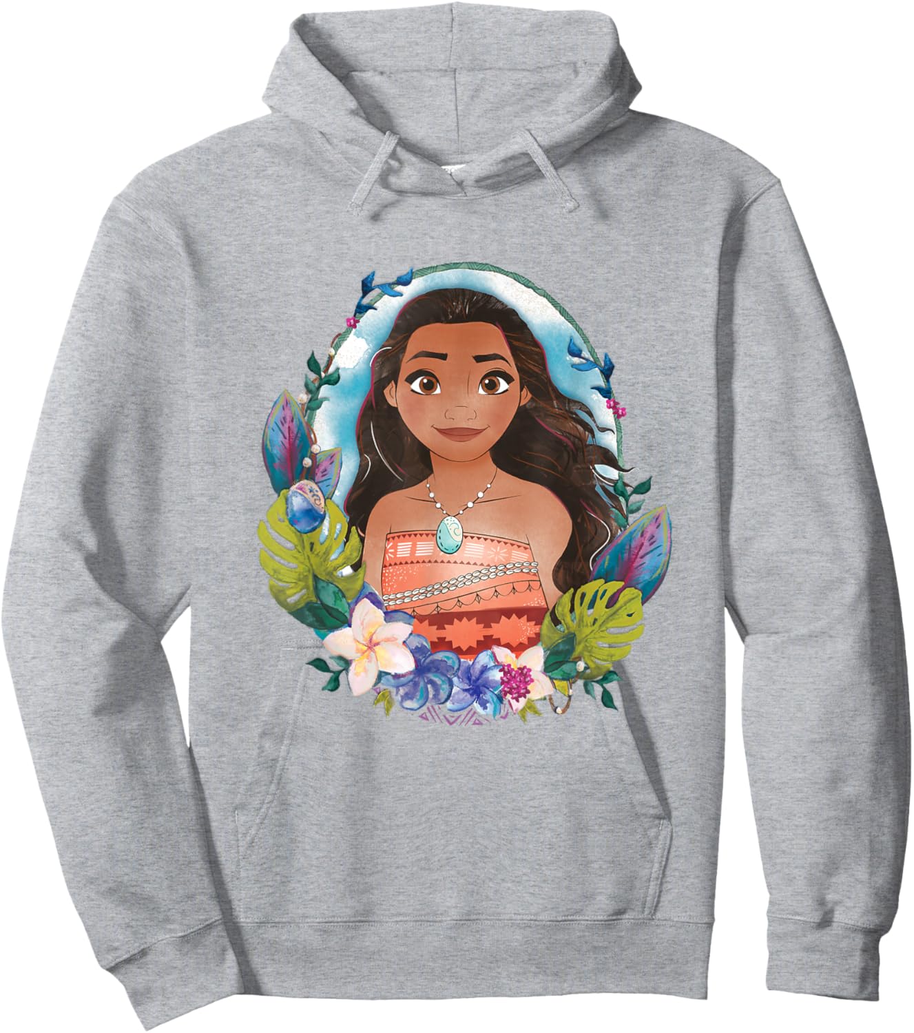 Disney Moana Beautiful Floral Face Portrait Vintage Hoodie - Hoodie | Ash