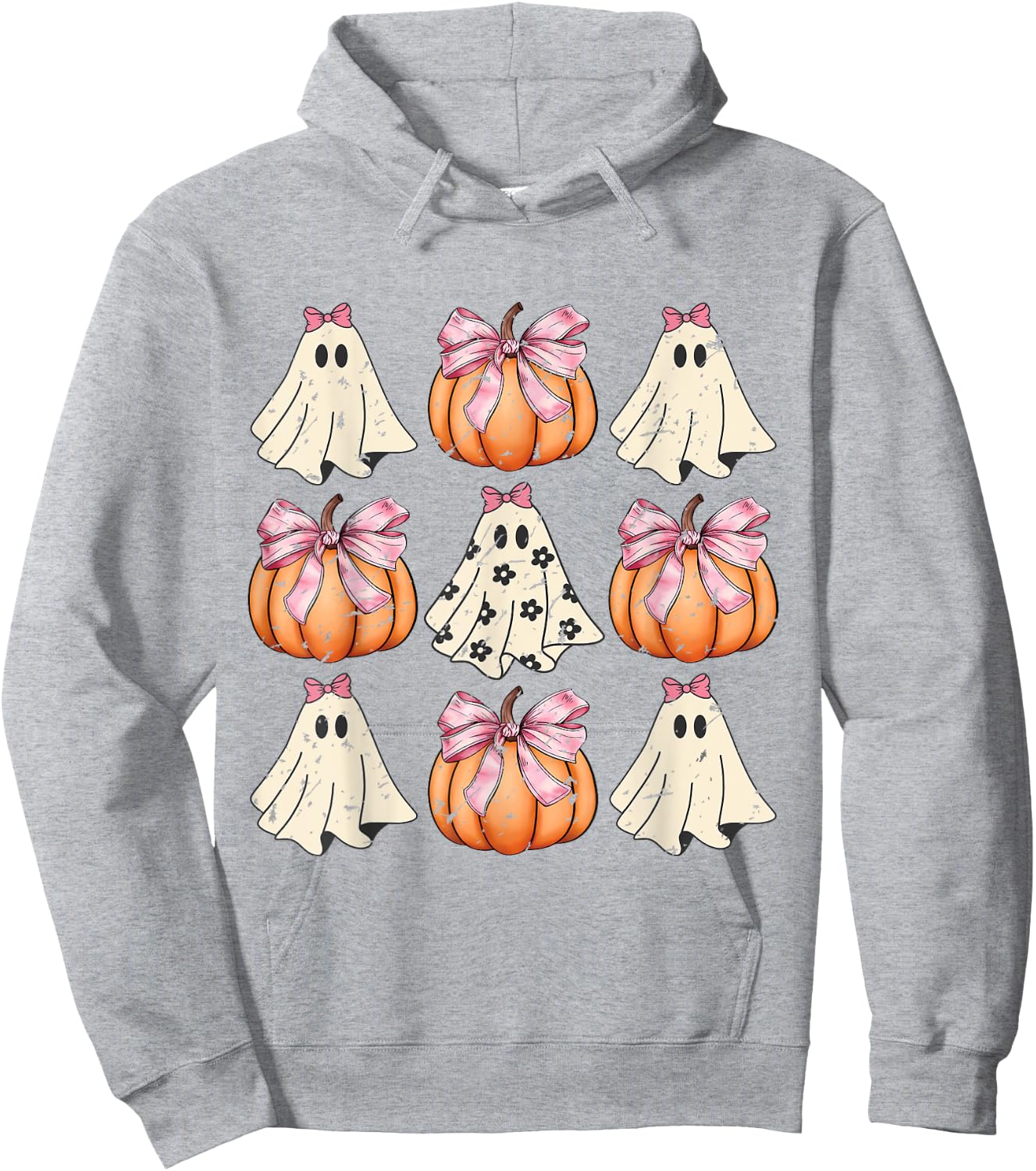 Cute Coquette Aesthetic Halloween Spooky Ghosts Pumpkins Hoodie - Hoodie | Ash