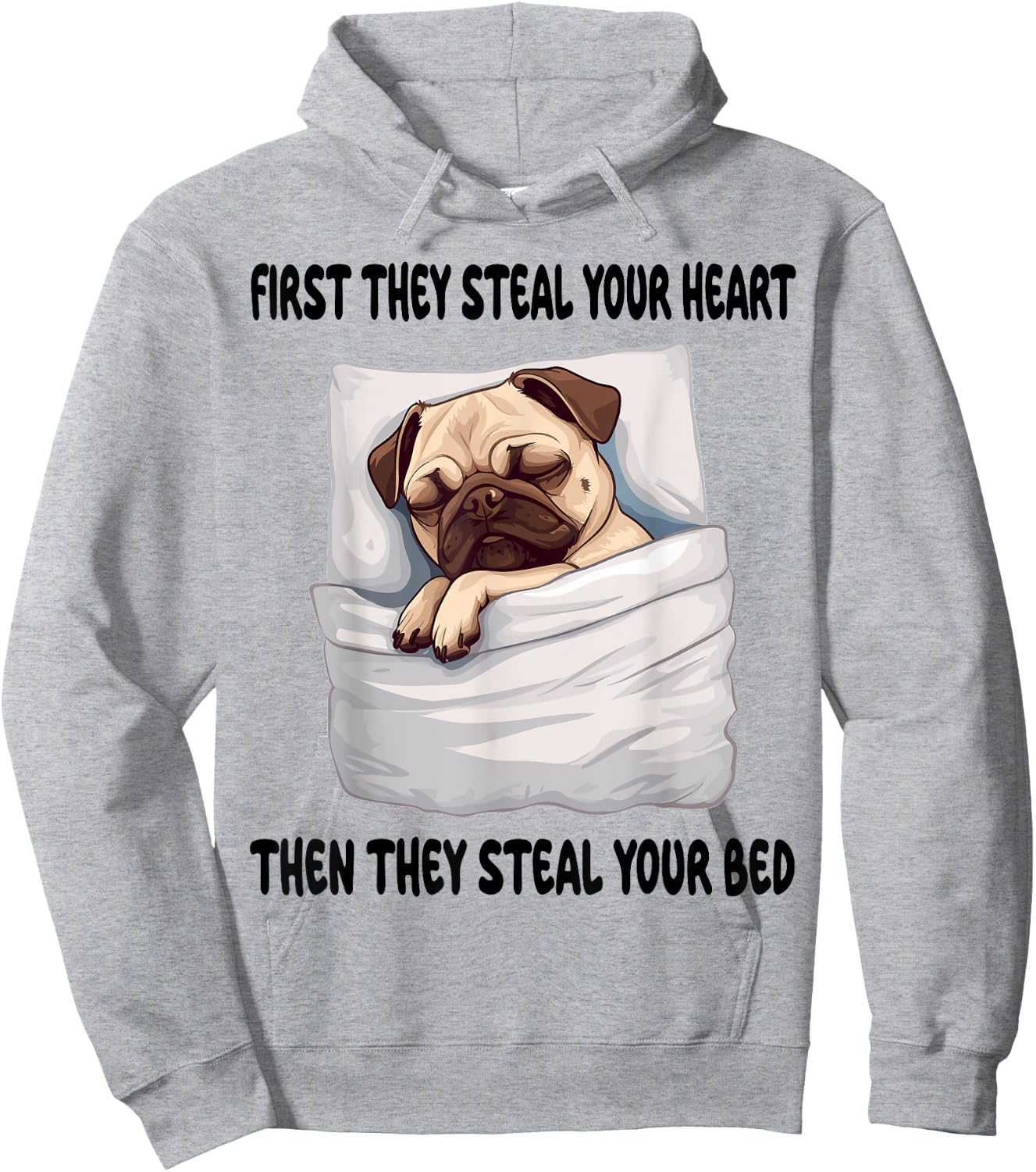 Pug Sleeping Pajamas Nightgown Hoodie - Hoodie | Ash