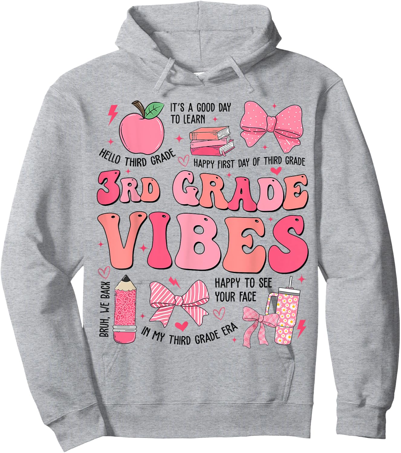 Girls 3rd Grade Vibes Coquette Bow Back to School Teacher Hoodie - Hoodie | Ash
