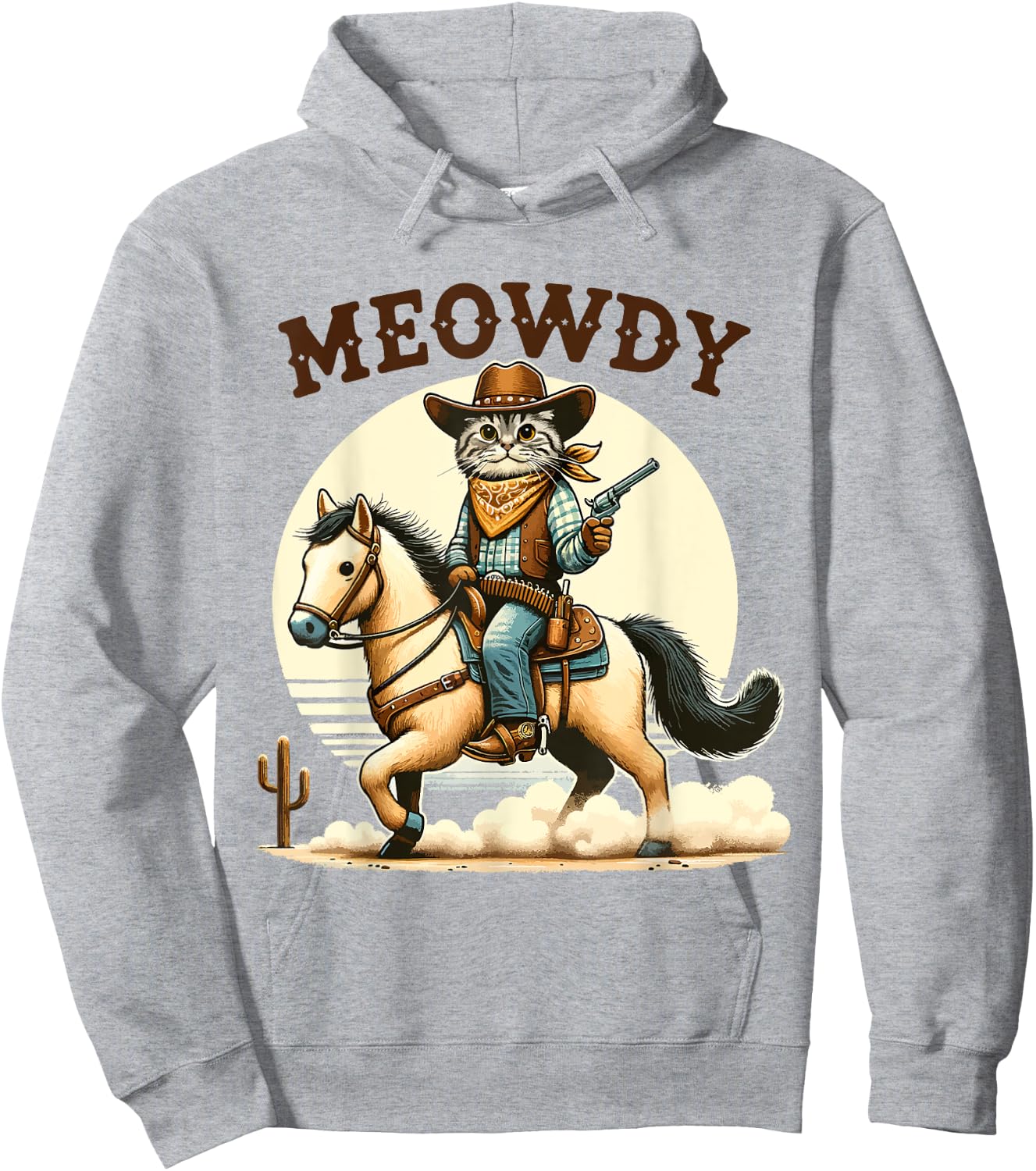 Meowdy Partner Cat Cowboy Horse Howdy Funny Country Western Hoodie - Hoodie | Ash