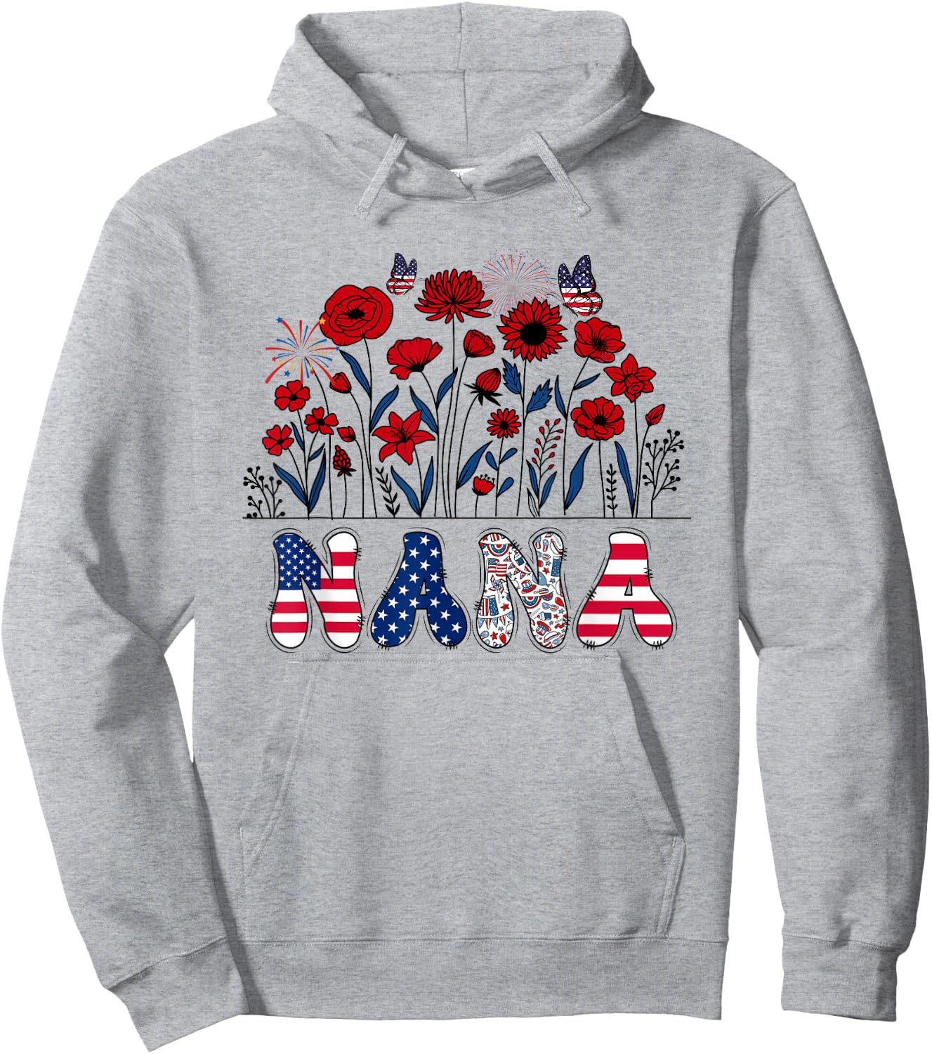 Groovy Nana 4th of July Patriotic Floral Women Mother's Day Hoodie - Hoodie | Ash