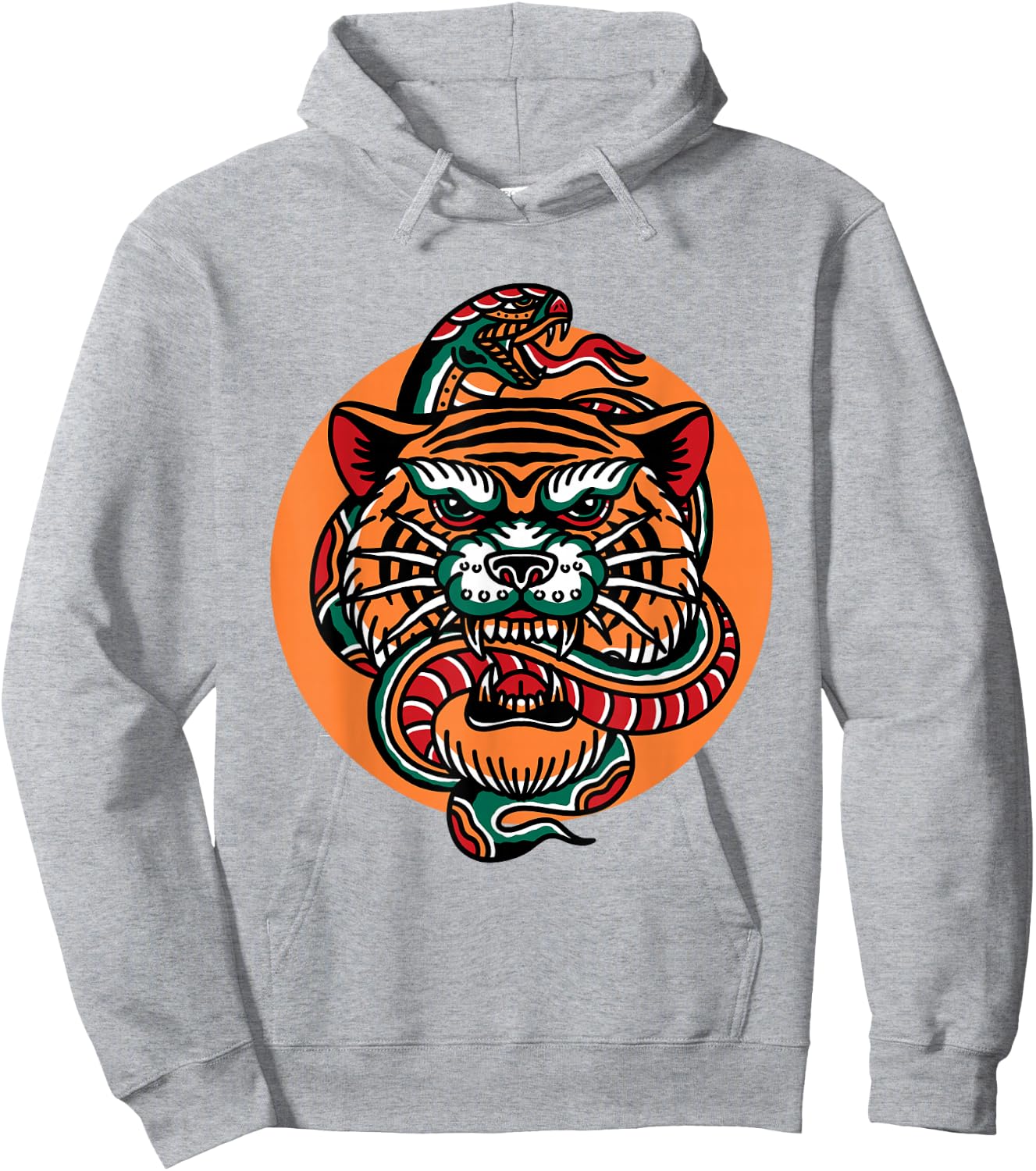 Tiger Snake Traditional Tattoo Flash Alternative Edgy Trendy Hoodie - Hoodie | Ash