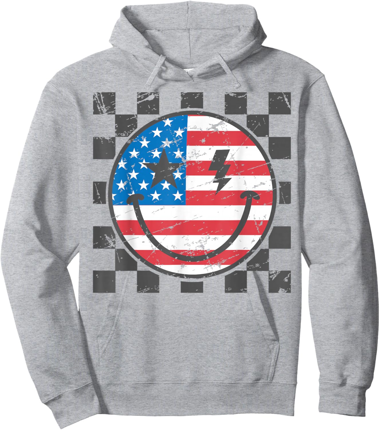 Happy 4th of July Groovy Smile Face Red White Blue USA Flag Hoodie - Hoodie | Ash