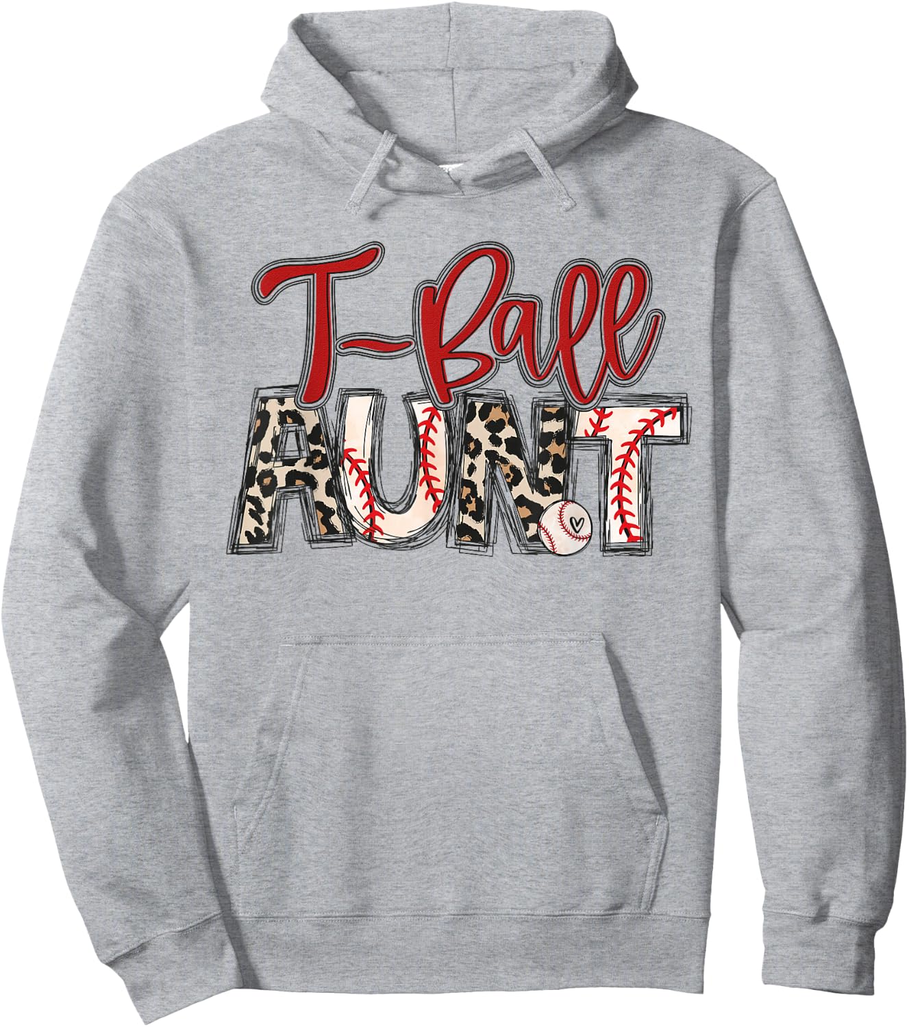 T-Ball Aunt Leopard Red T-Ball Auntie Family T-Ball Player Hoodie - Hoodie | Ash