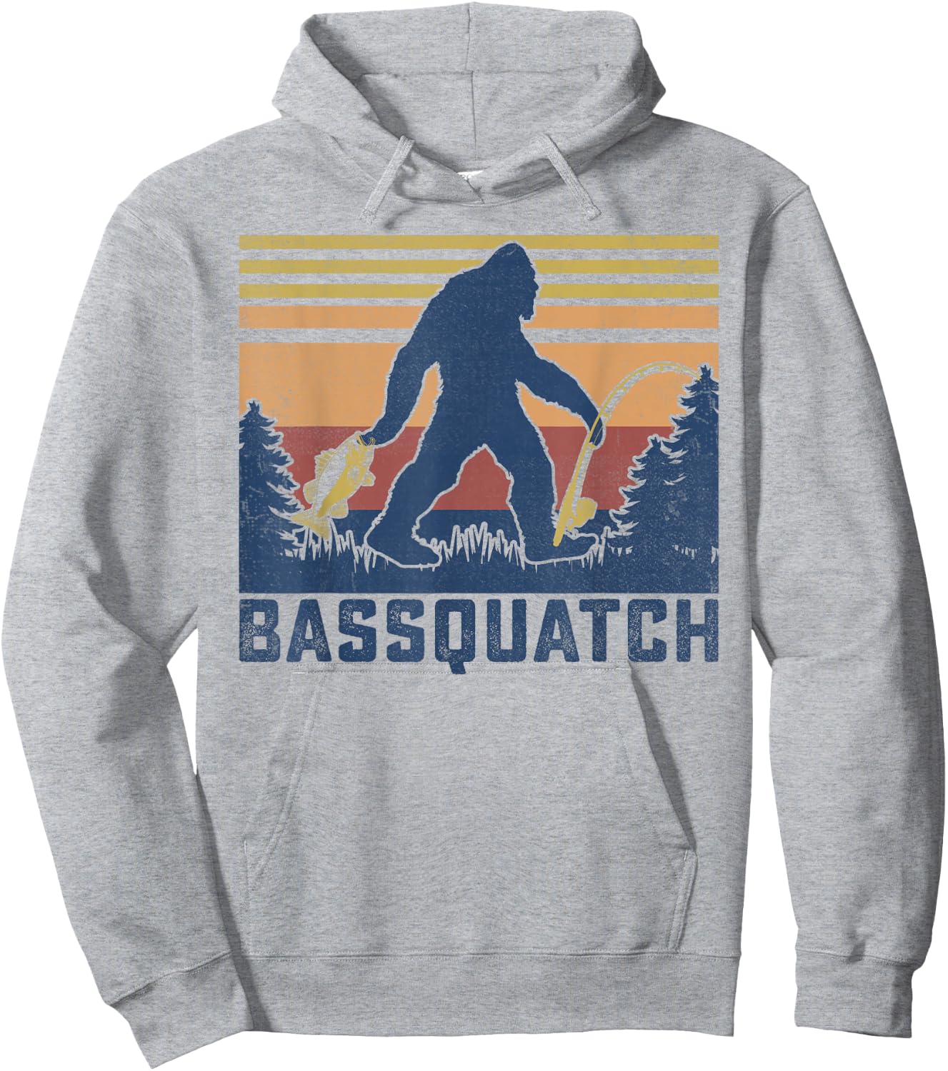Retro Vintage Outdoor Fish Bassquatch Funny Fishing Hoodie - Hoodie | Ash