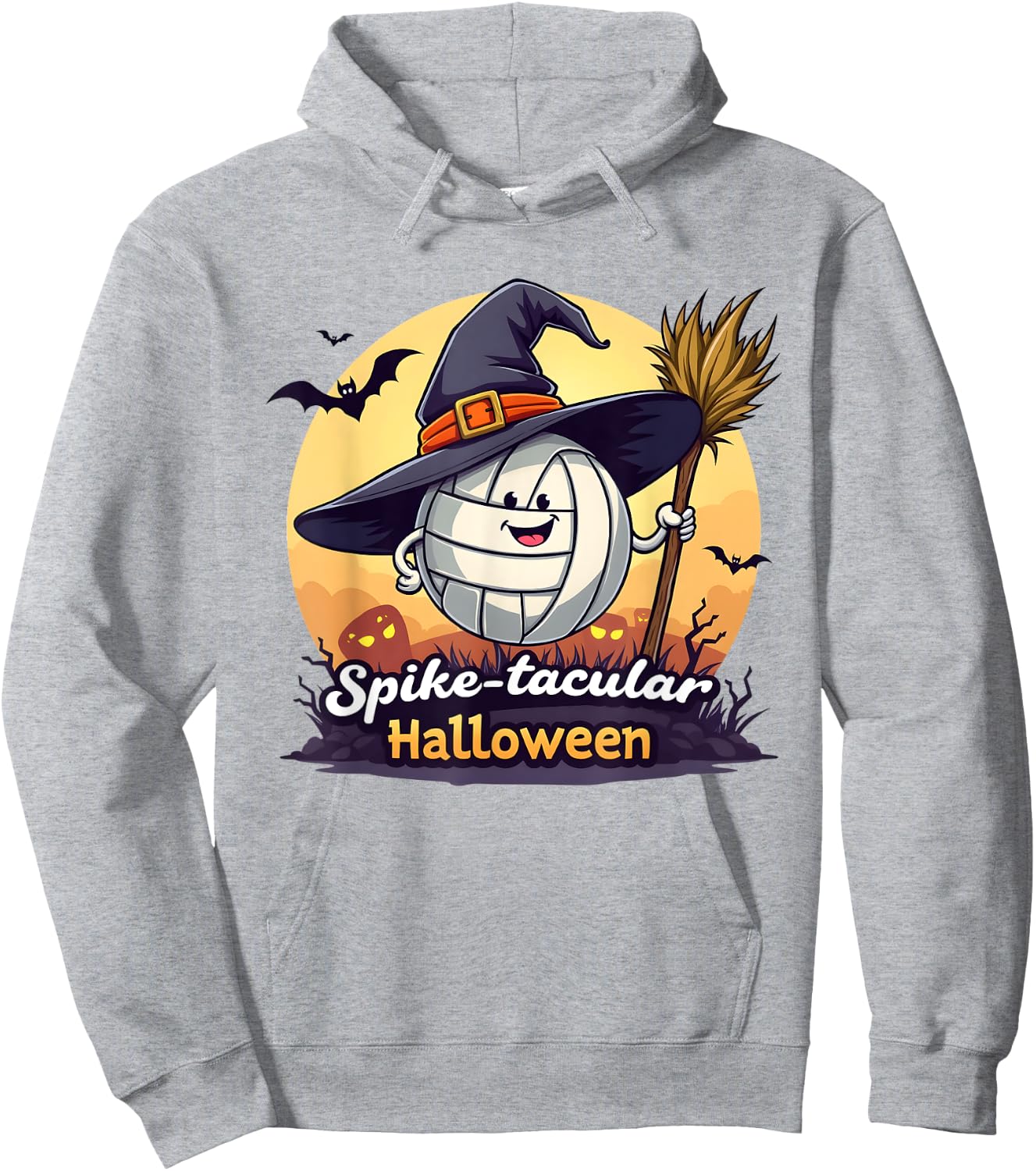 Spike-tacular Halloween Volleyball Witch Broom Hoodie - Hoodie | Ash