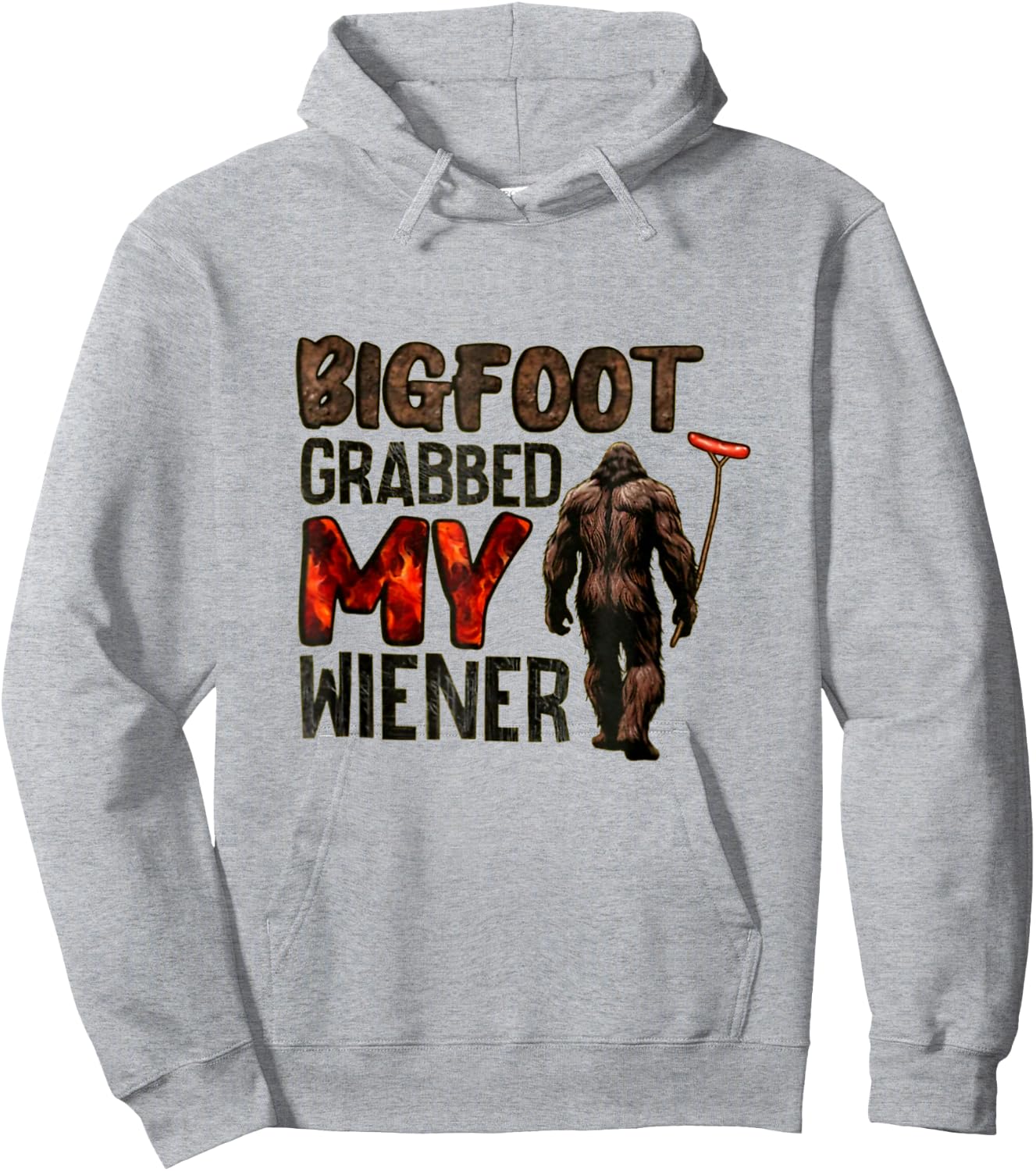 Funny Retro Bigfoot, Bigfoot Grabbed My Wiener Design Hoodie - Hoodie | Ash