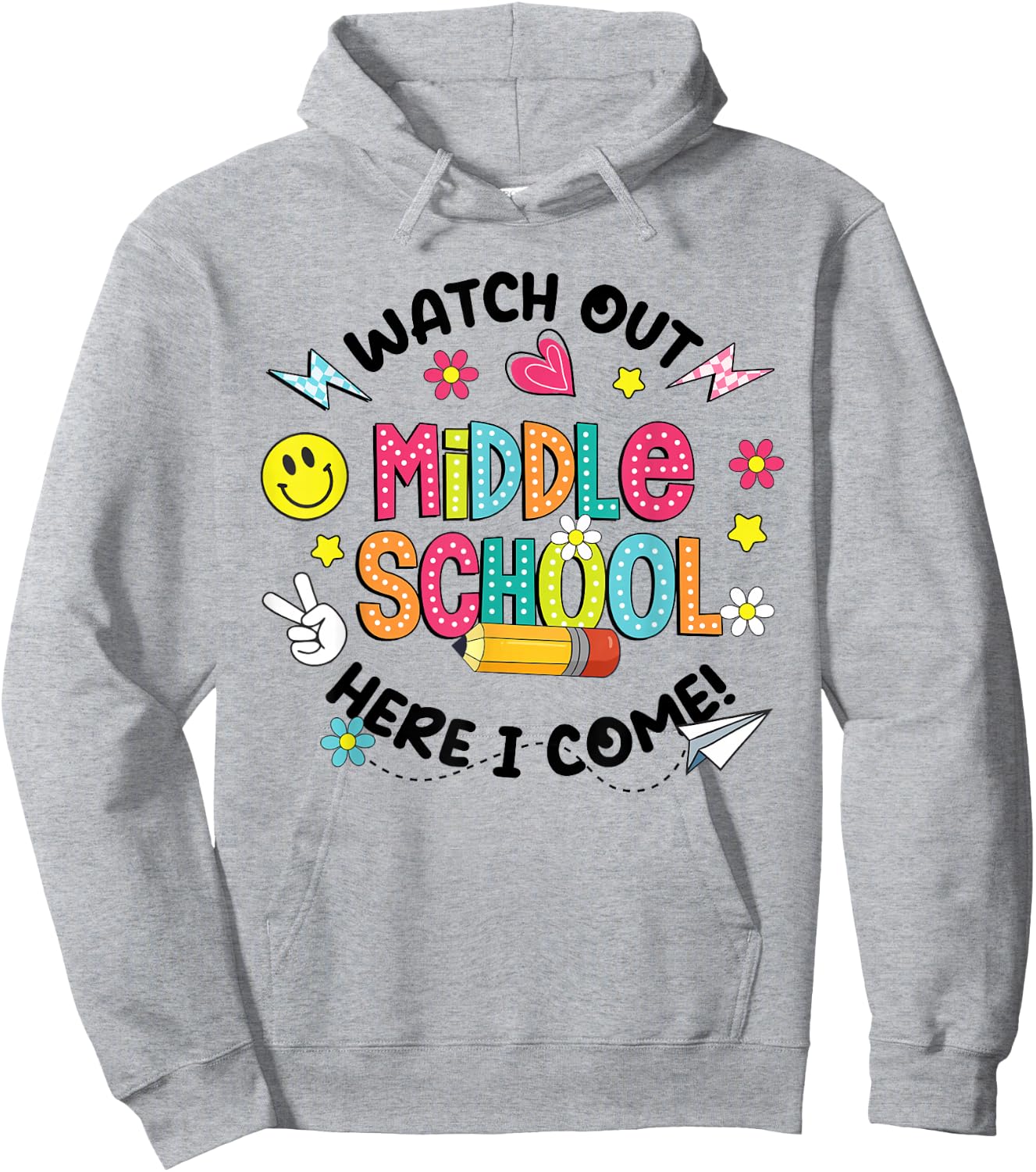 Groovy Watch Out Middle School Here I Come Back To School Hoodie - Hoodie | Ash