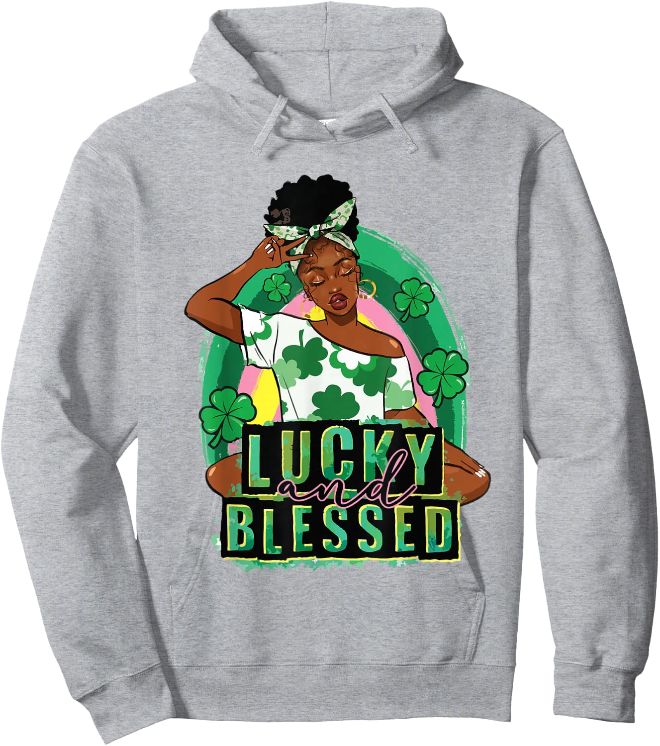 Lucky Blessed African Woman Afro Melanin St Patrick's Day Hoodie - Hoodie | Ash