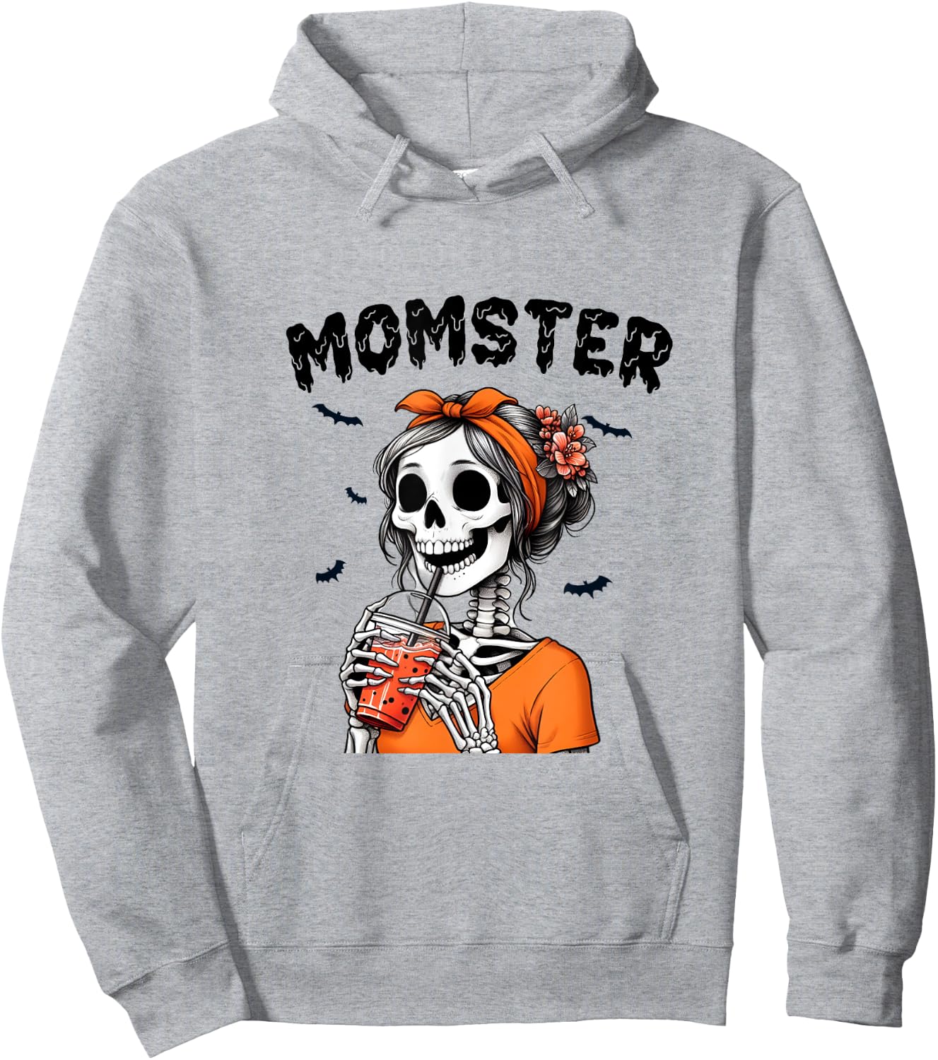 Momster Skeleton Woman Coffee Funny Halloween Mom Mama Hoodie - Hoodie | Ash