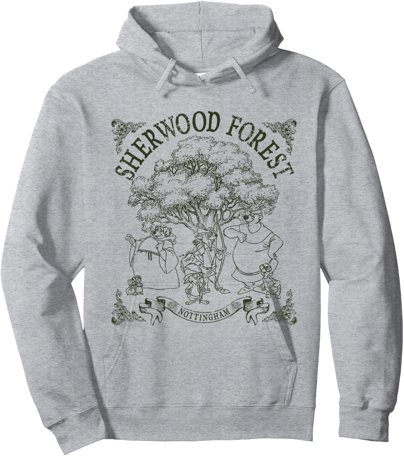 Disney Robin Hood Sherwood Forest Vintage Group Shot Logo Hoodie - Hoodie | Ash