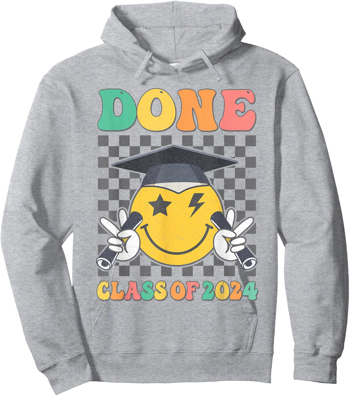 Retro Groovy DONE Class Of 2024 Smile Face Senior Graduation Hoodie - Hoodie | Ash