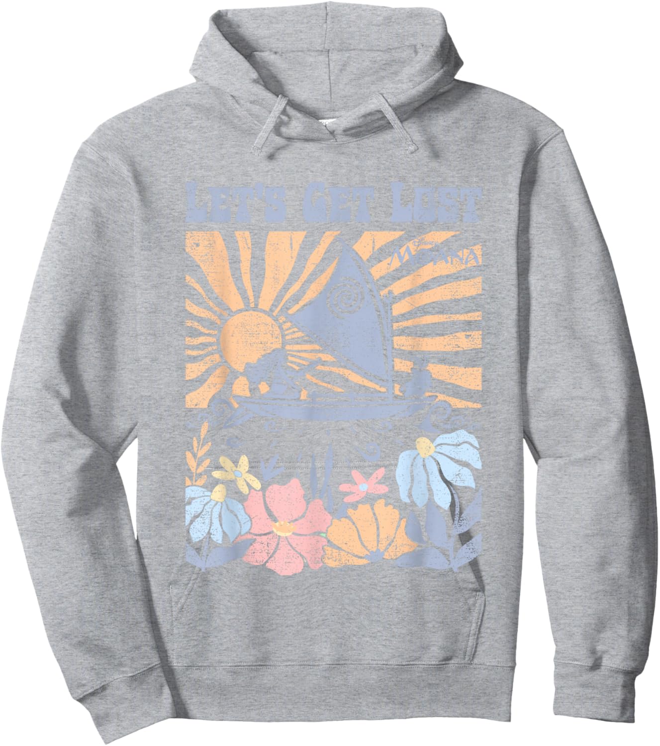 Disney Moana Let's Get Lost Pastel Colors Retro Chest Poster Hoodie - Hoodie | Ash