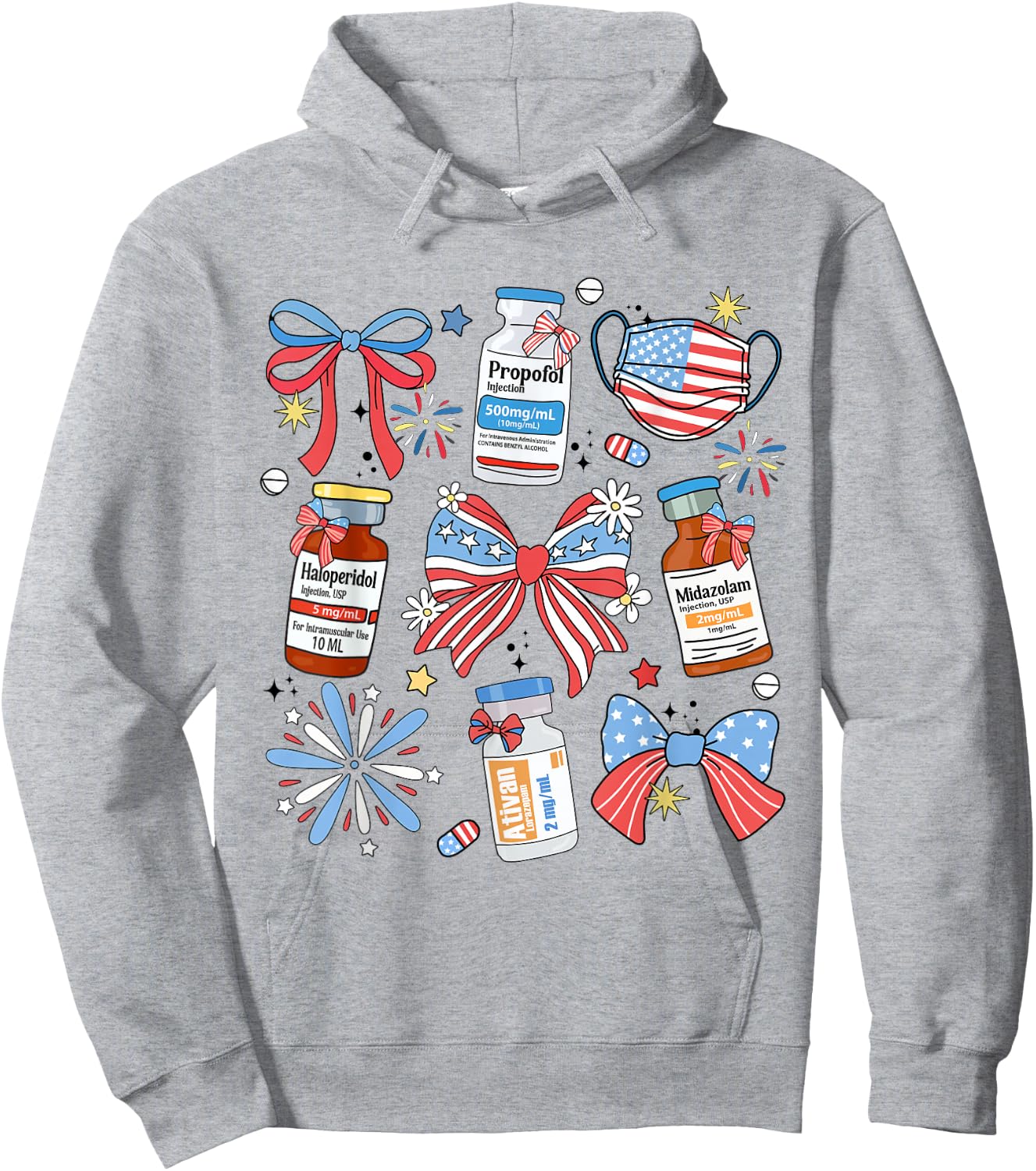 Coquette Bow 4th of July Nurse Girly Pharmacy ICU Nurse CRNA Hoodie - Hoodie | Ash