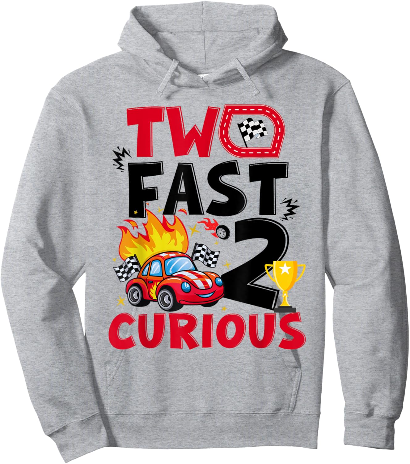 Two Fast 2 Curious Race Car 2nd Birthday Boys Family kids Hoodie - Hoodie | Ash