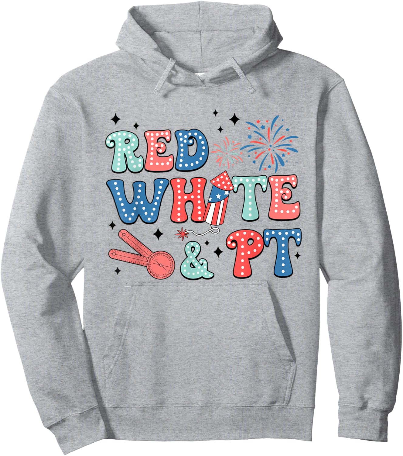 Women Retro Physical Therapy 4th of July Red White PT PTA Hoodie - Hoodie | Ash