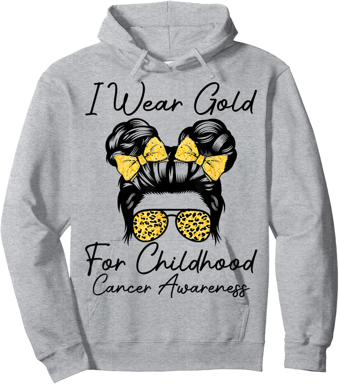 I Wear Gold for Childhood Cancer Awareness Messy bun Women Hoodie - Hoodie | Ash