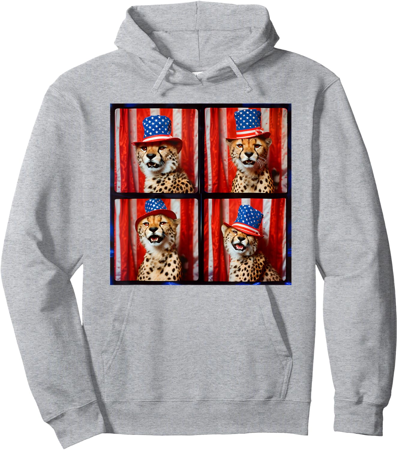 Cheetah Lover Red White Blue Photobooth 4th Of July Animals Hoodie - Hoodie | Ash